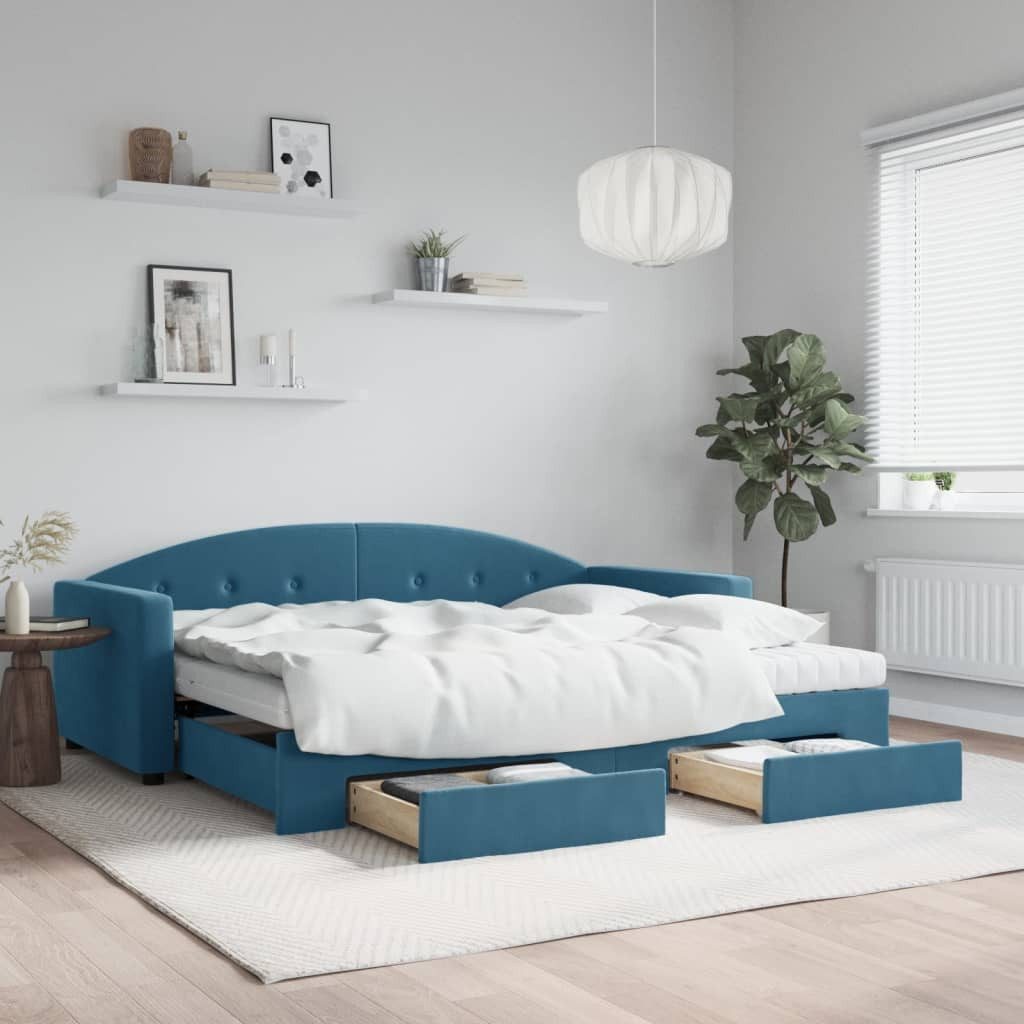vidaXL Bett, Tagesbett Ausziehbar mit Schubladen Blau 90x200 cm Samt günstig online kaufen