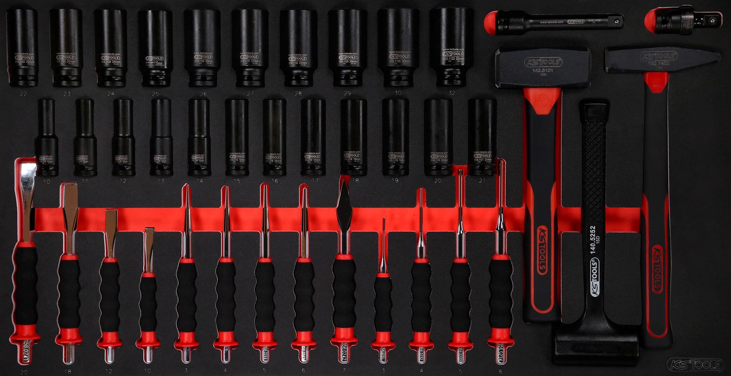 Brilliant Tools Steckschlüssel Hammer- / Meißel- / und Kraft-Stecknuss-Satz in Schaumstoffeinlage, 4