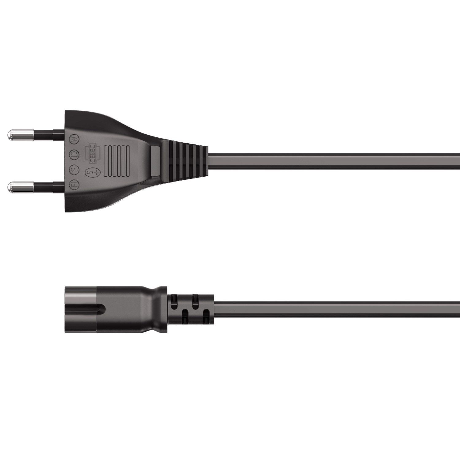 Hama 5m Euro-Stecker Netz-Kabel Strom-Kabel Stromkabel, Euro-Stecker, 2-Pol.-Kupplung (500 cm), Dopplenut Geräte-Kupplung Typ C CEE 7/16 für Konsole TV Radio etc