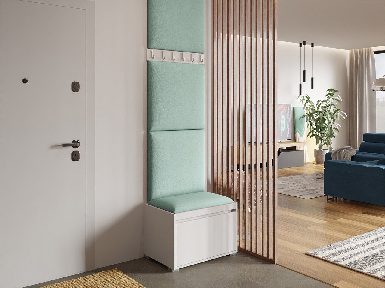 MIRJAN24 Garderoben-Set Grawis 60 VII, (Komplett-Set, 3x Wandpaneel 60x60, Paneel 60x30, Schuhschrank, Kleiderhakenbrett), Enthält 6 Kleiderhaken für Kleidung