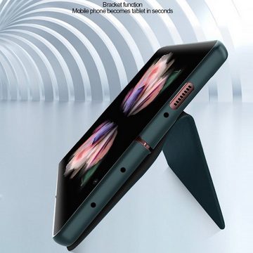 Wigento Handyhülle Für Samsung Galaxy Z Fold4 5G Carbon Kunstleder Kunststoff Handy Tasche Hülle Etuis Braun