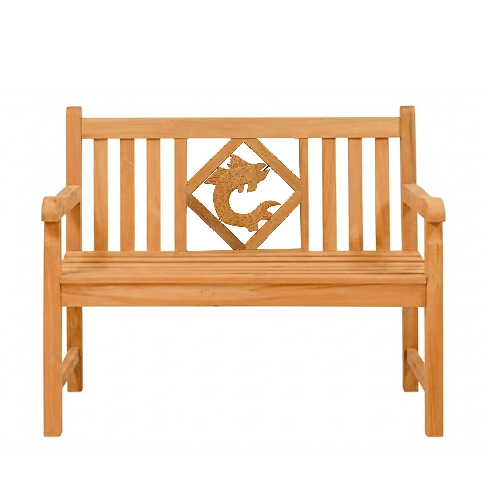 Endorphin Gartenbank Premium Teak Gartenbank 120 cm „Modell Raute“ mit Motiv Fisch (Gartenbank)