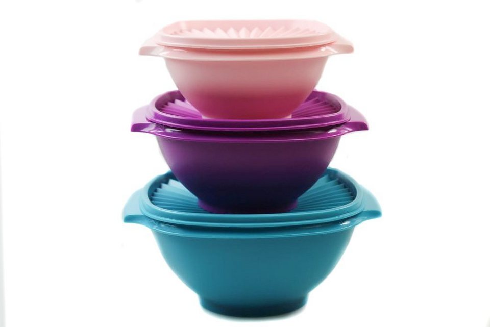 TUPPERWARE Servierschüssel Sonnendeckel 2,8 L türkis + 1,9 lila + 1,2L rosa