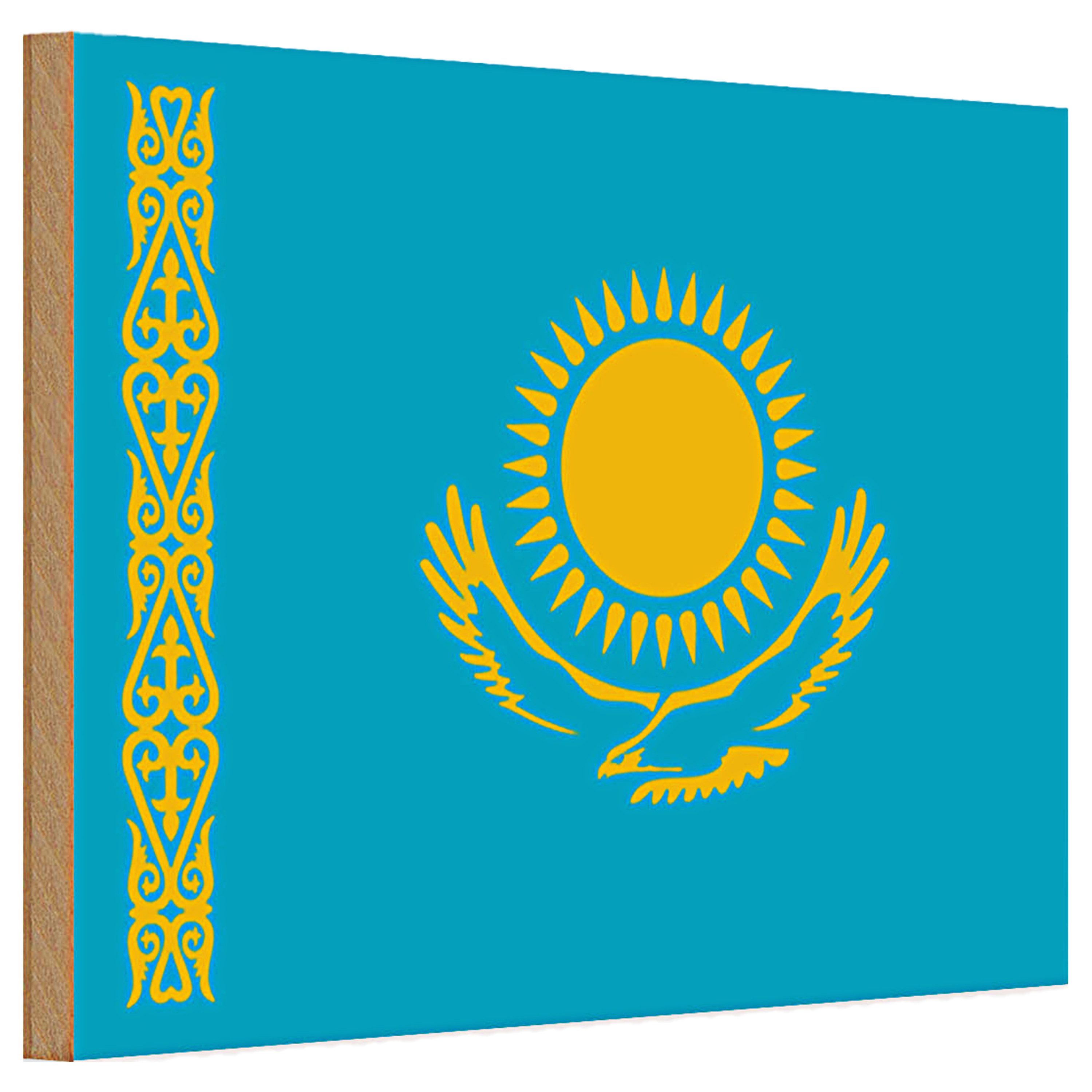 Roomando Holzbild Holzschild Flagge Kasachstan 30x20cm Flag of Kazakhstan