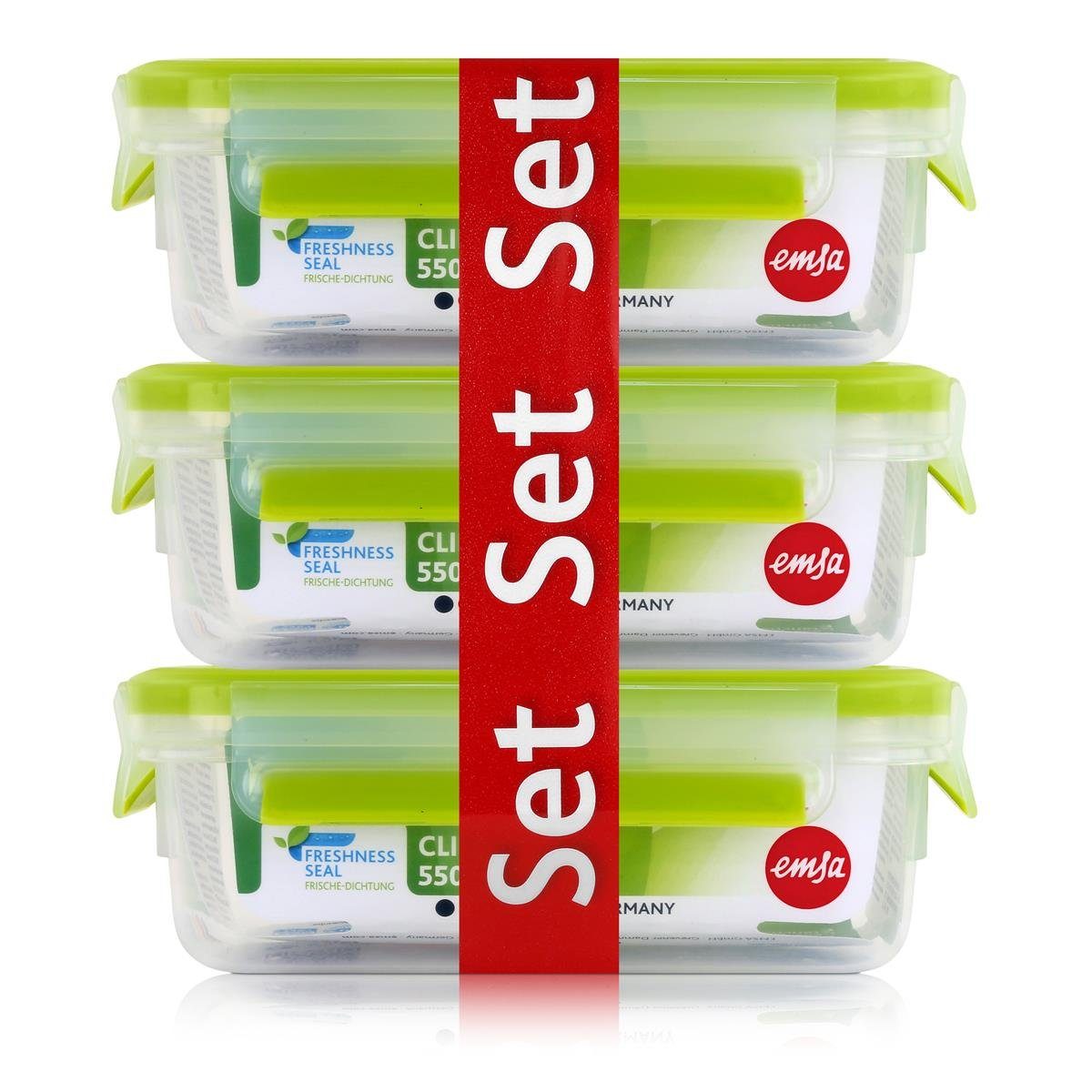 Emsa Vorratsdose Emsa 515583 Clip & Close Frischhaltedose 3x550ml Vorratsdose Lunchbox, Kunststoff