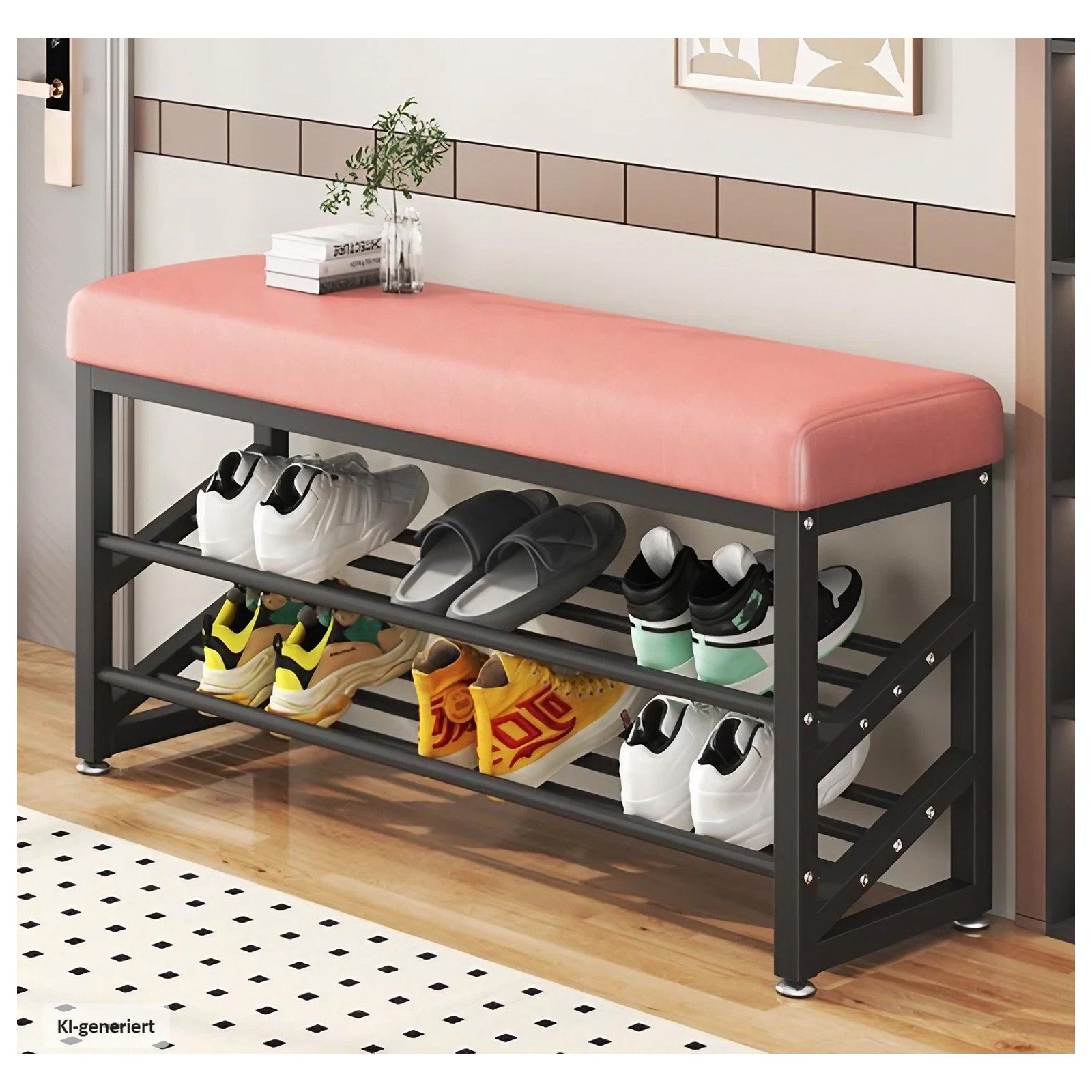 HTI-Living Schuhregal Metall 2 Ebenen mit Sitzkissen Altrosa, 1 Stück 1-tlg., Schuhbank