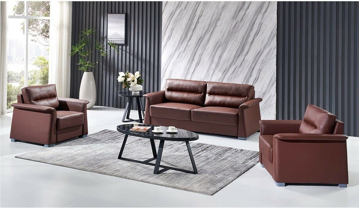 Moderne Made Leder 3-Sitzer luxus Set Sofa + JVmoebel Sessel in Neu, Büromöbel Europe