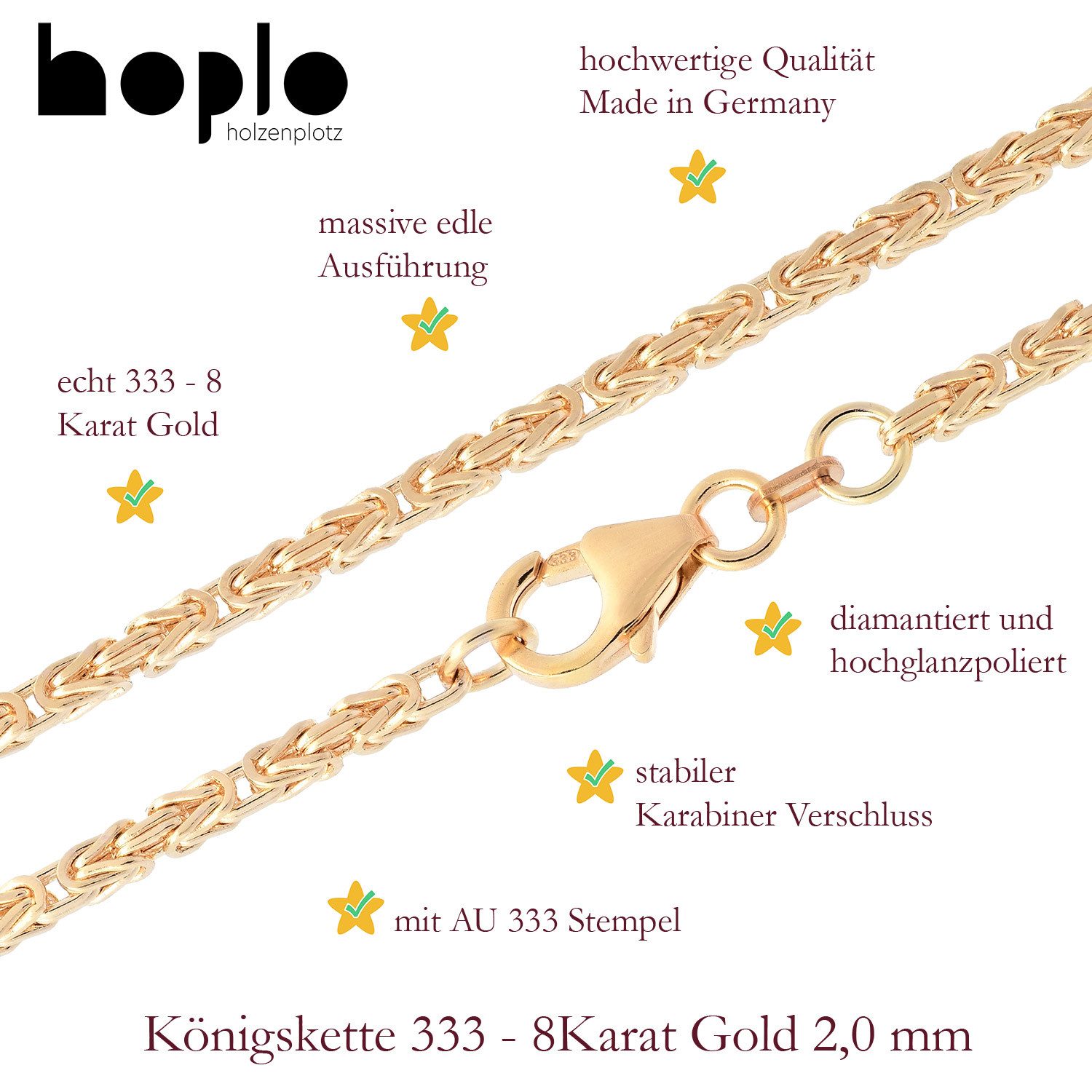 HOPLO Königskette Königskette Halskette Breite 2,0 mm - Länge 19 cm 333 - 8 günstig online kaufen