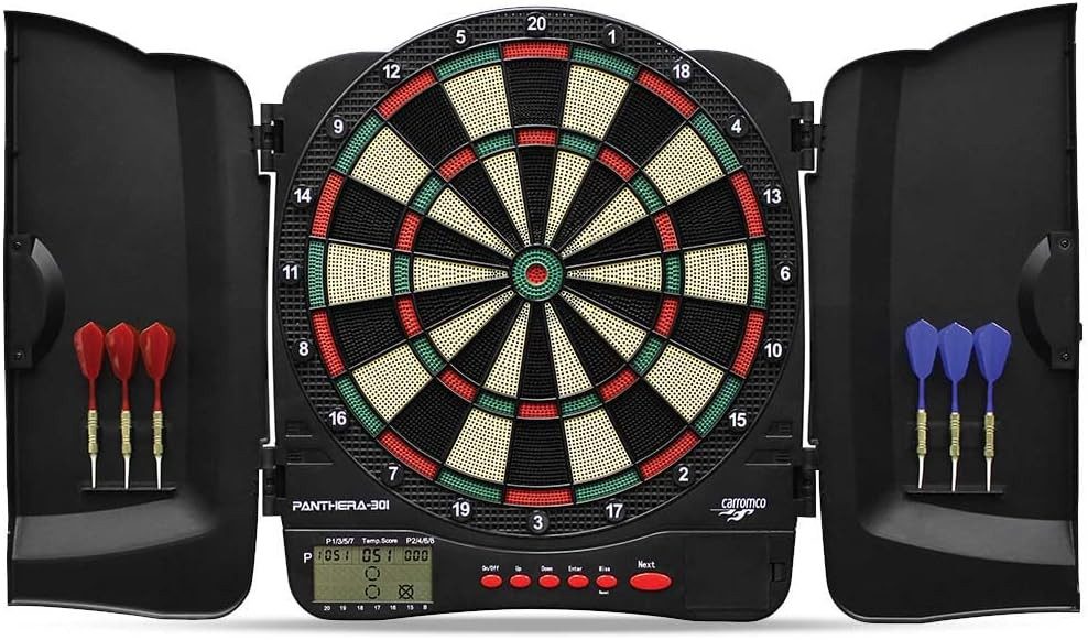Carromco Zielscheibe Elektronische Dartscheibe Panthera-301, Softdartboard, Dart, 32 Spiele & 500 Varianten