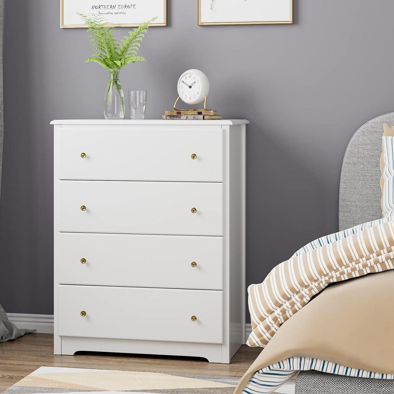 HOMECHO Kommode, Sideboard mit 5 Schubladen, Weiß