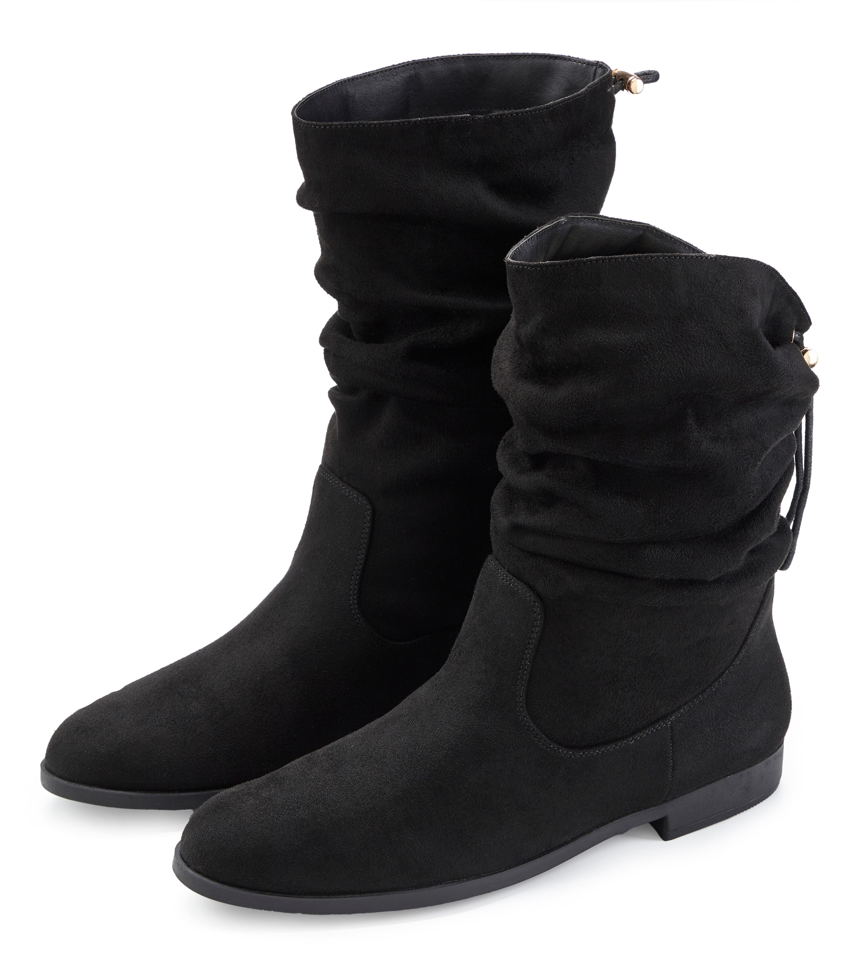 LASCANA Stiefelette, Stiefel mit Gummi-Kordelzug, in zwei verschiedenen Längen tragbar VEGAN