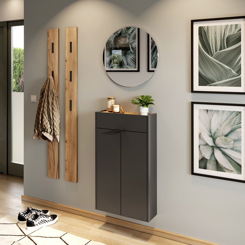 Lomadox Garderoben-Set ABERDEEN-01, (Spar-Set, 2-St), 2er Set in Eiche mit ausklappbaren Haken