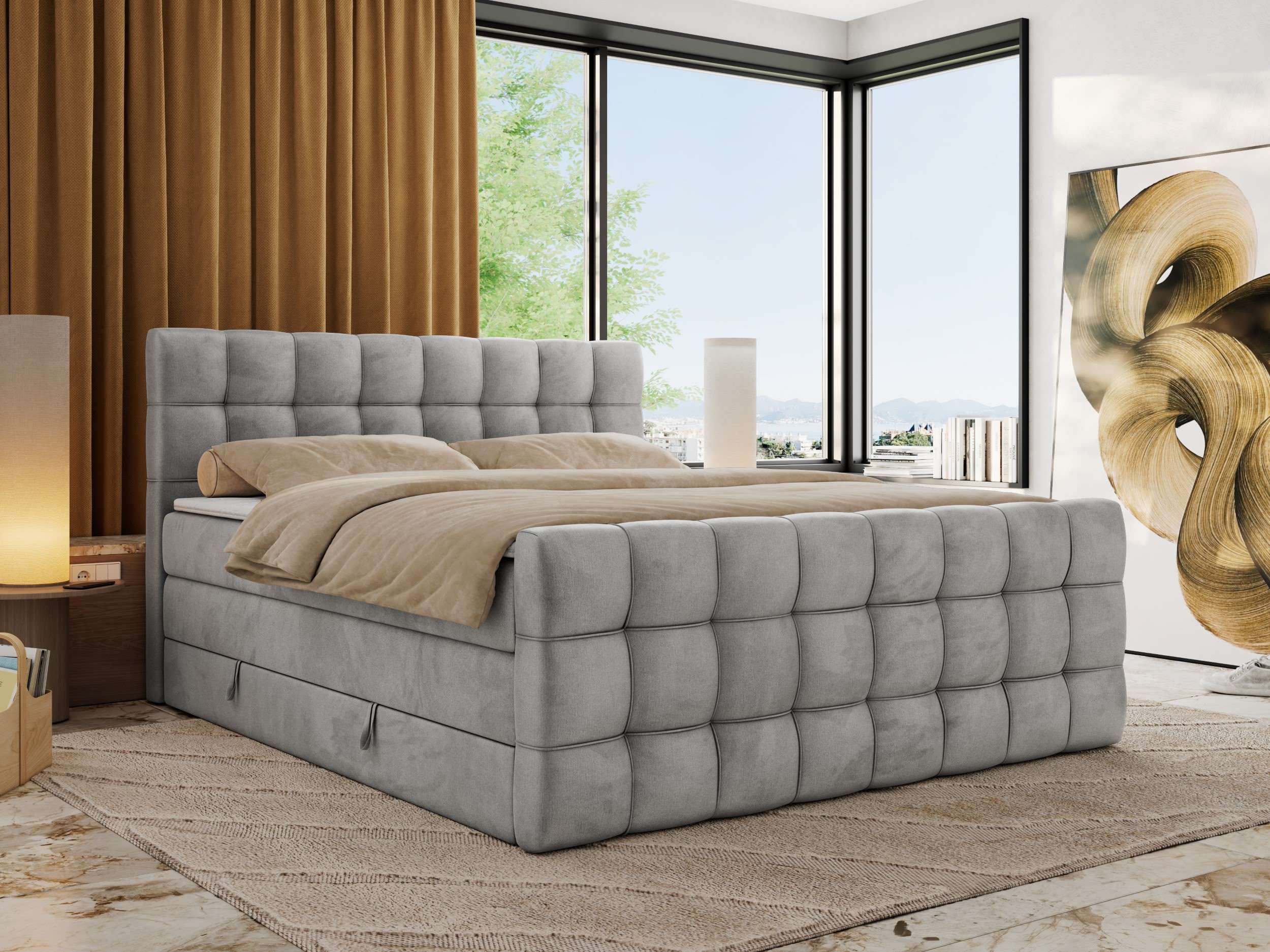 MKS MÖBEL Boxspringbett ALTIVO KING DUO (Packung, Set, Bettkästen, Topper T25/Visco, T30-Schaum, 120-200x200 cm), Doppelbett, Multipocket-Matratzen, Boxspringbett, Fußteil