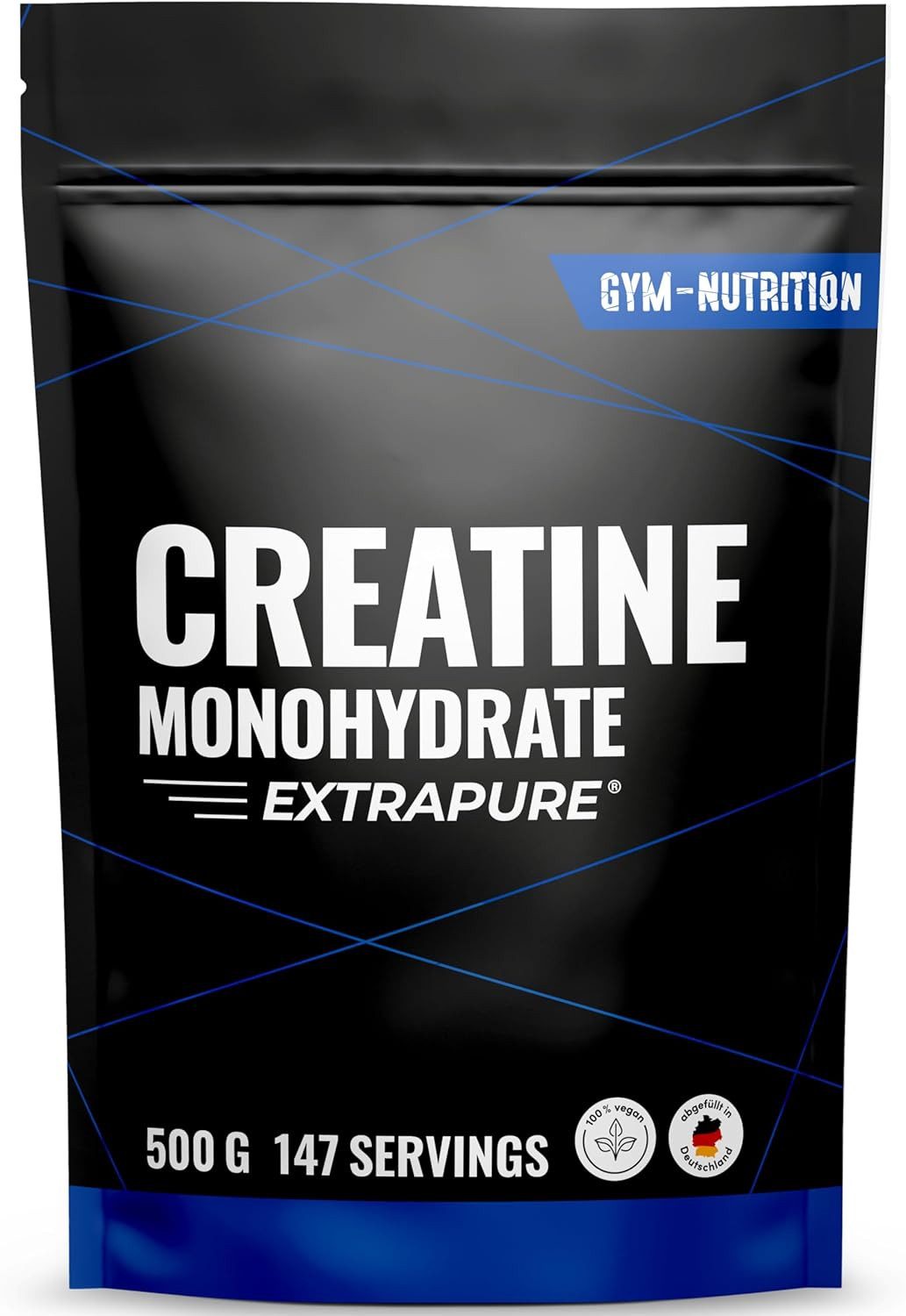 Gym Nutrition Creatin Monohydrat Pulver 500g – Mikronisierte Premiumqualität Pulver, 1 er 500g à 500 g, 100% vegan - Laborgeprüft