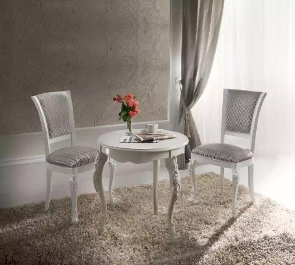 JVmoebel Couchtisch Elegantes Wohnraum-Set aus Holz in Weiß mit Art déco Design (Packung, 3-St., 1x Couchtisch + 2x Stühle), Made in Europa
