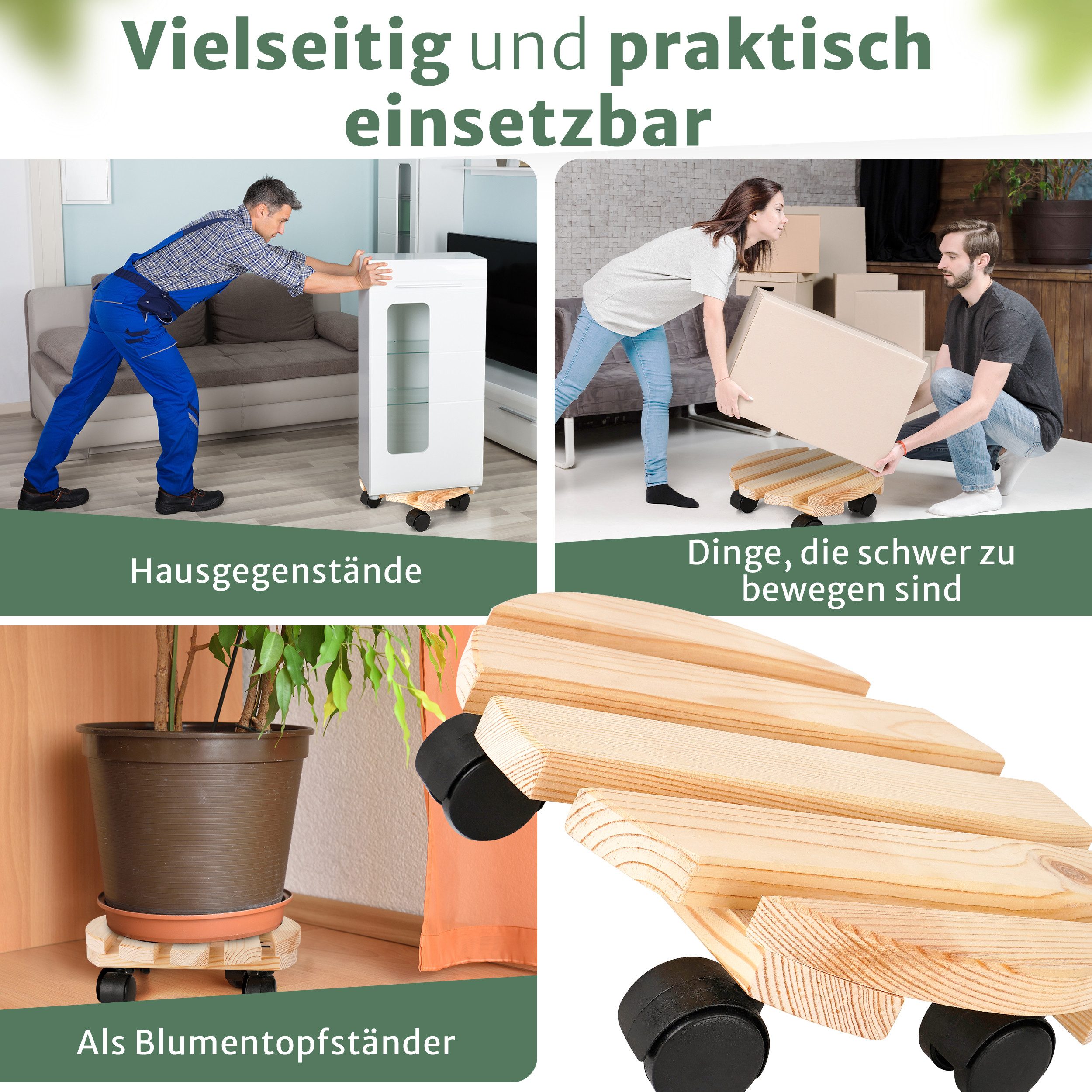 Oramics Pflanzenroller Blumentopfuntersetzer Rund Massivholz Ø30 günstig online kaufen