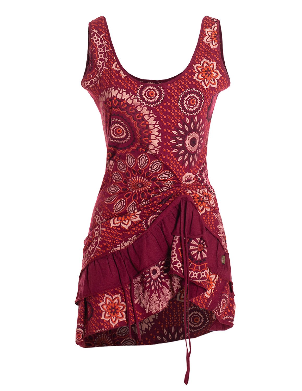 Vishes Sommerkleid Damen Ärmellos Bedruckt Rüschen Raffung Baumwolle Alternative Mode, Boho, Hippie, Ethno, Festival