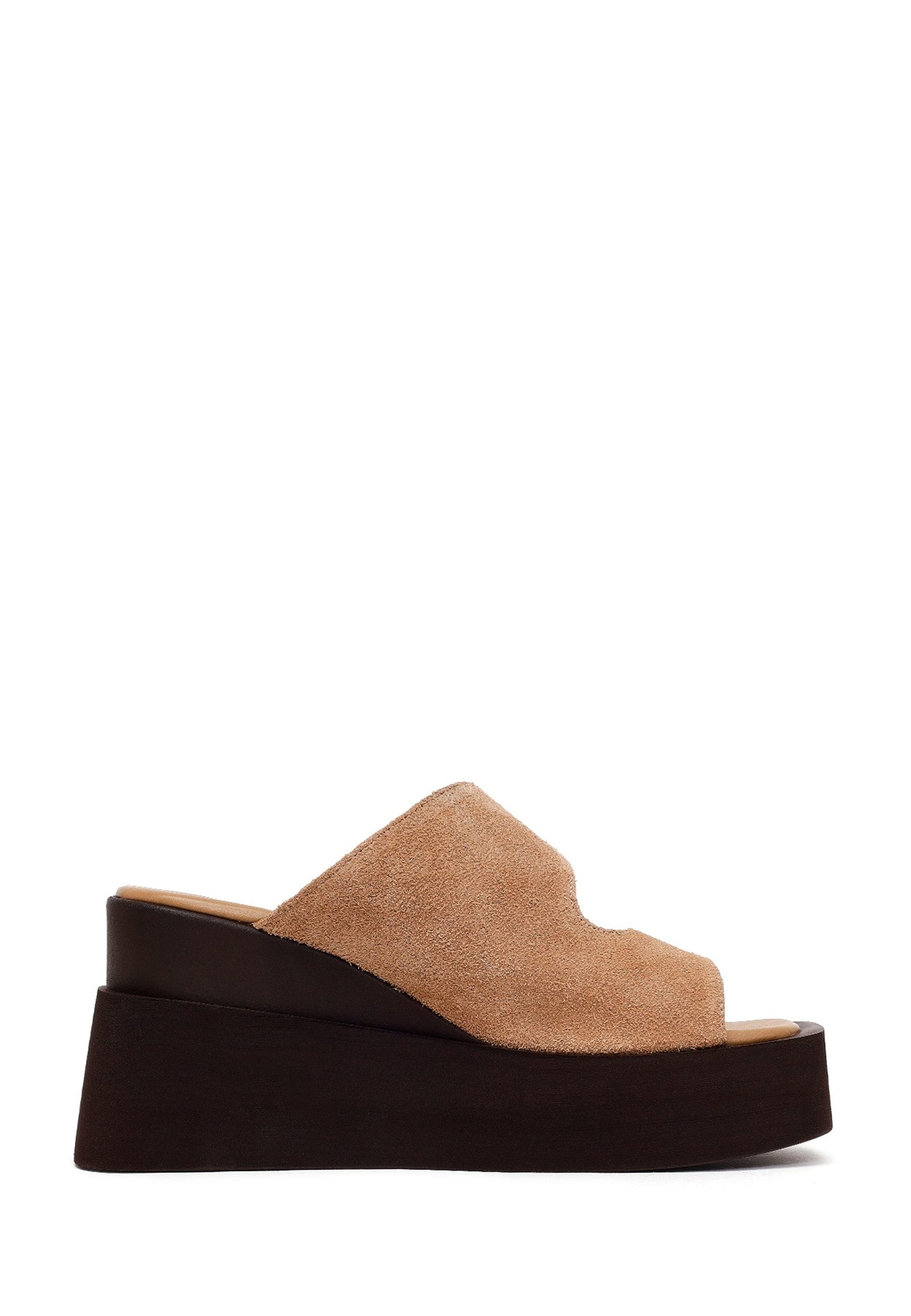 Derimod Keilabsatz-Pantoletten aus Veloursleder Mules Echtes Wildleder, Lederfutter, TPU-Sohle, Plateaukeil, Schlupfdesign
