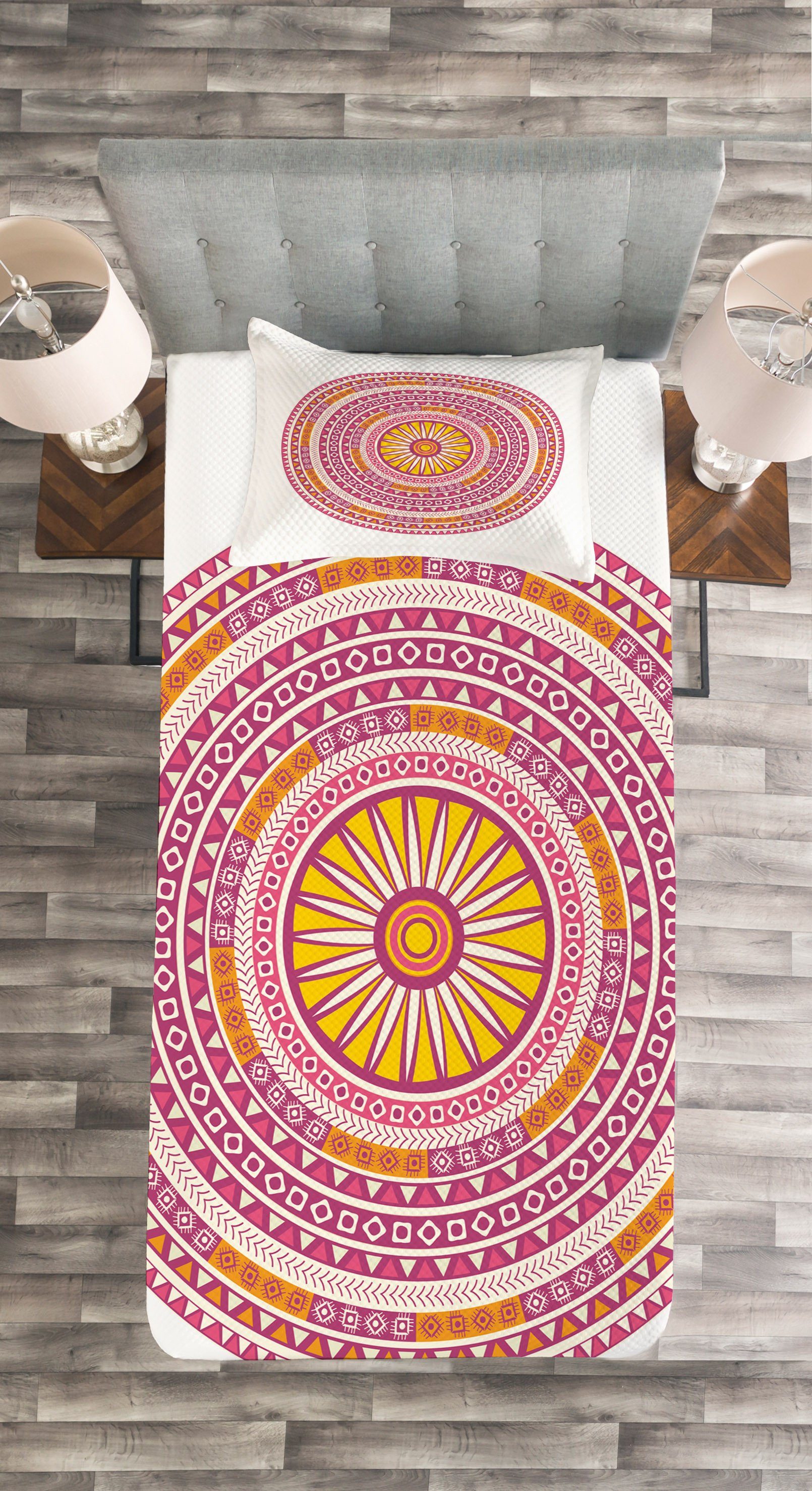 Medaillon Tagesdecke Mandala Waschbar, mit Abakuhaus, Kissenbezügen Bohemian Zusammenfassung Set