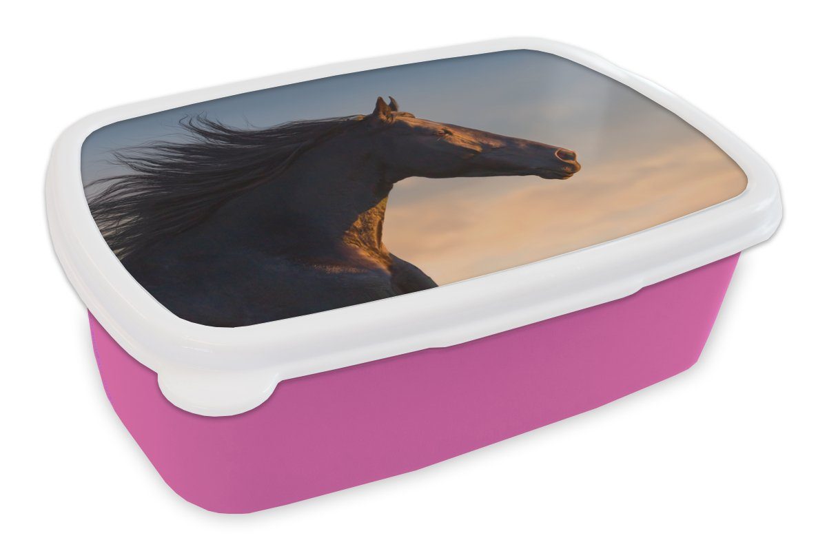 Kunststoff Snackbox, Mädchen, - Lunchbox (2-tlg), Mähne, MuchoWow für - Luft Kinder, Erwachsene, Pferd Kunststoff, Brotdose Brotbox rosa