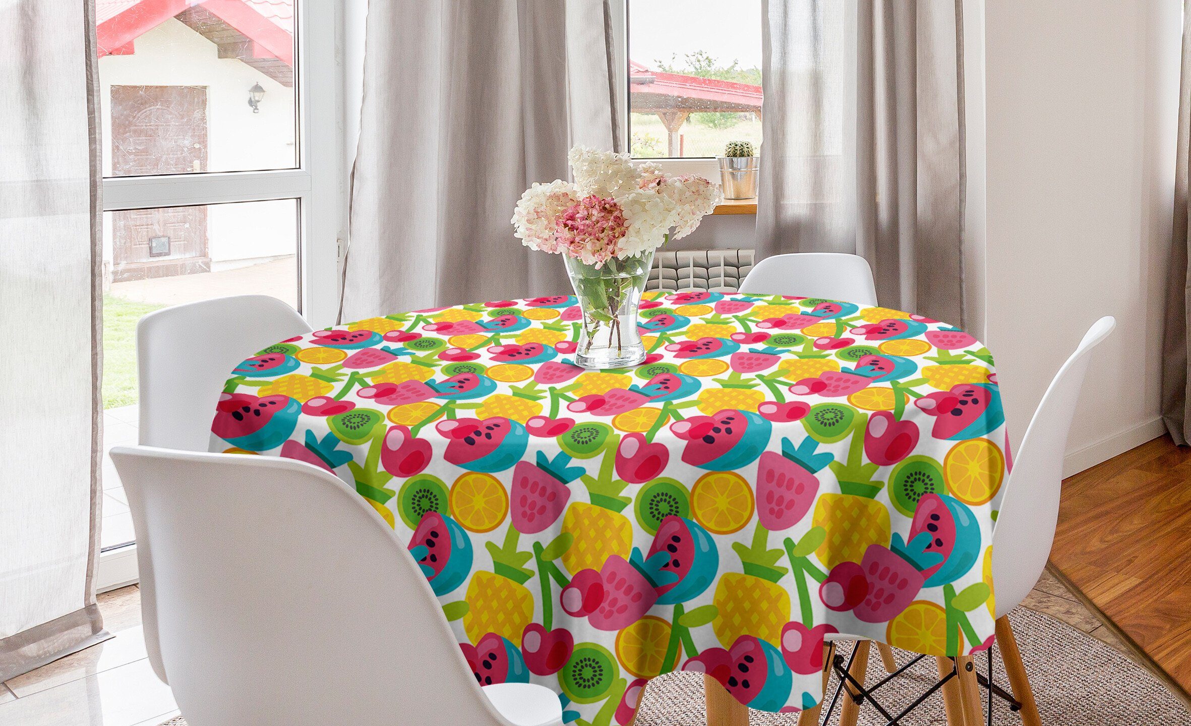 Abakuhaus Tischdecke Kreis Tischdecke Abdeckung für Esszimmer Küche Dekoration, Früchte Clutter von Sommer-Früchte
