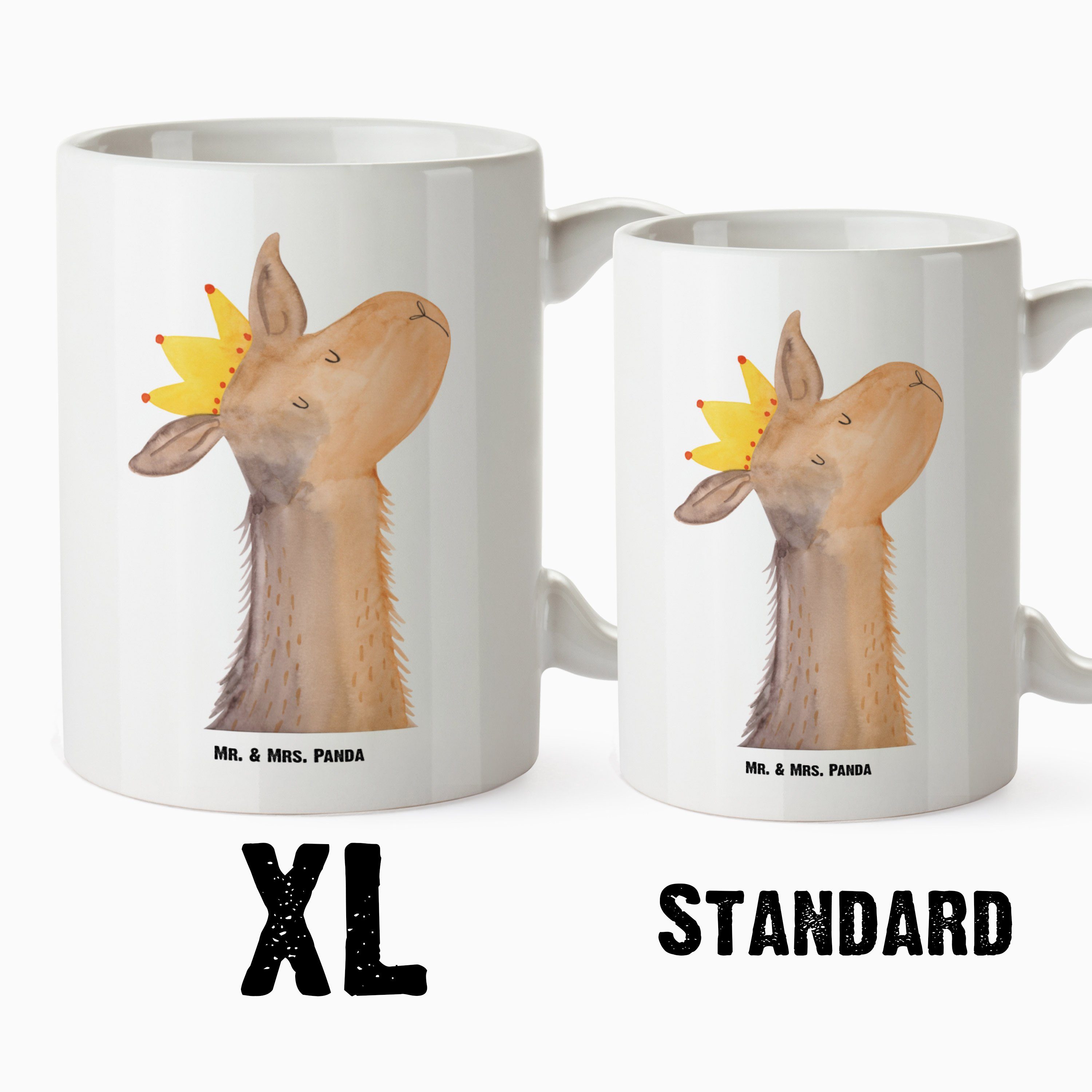 XL Tasse, Mr. Tasse - XL Panda Kaffeetas, Keramik Geschenk, Grosse Königin, & Tasse Weiß König Mrs. Lamakopf -
