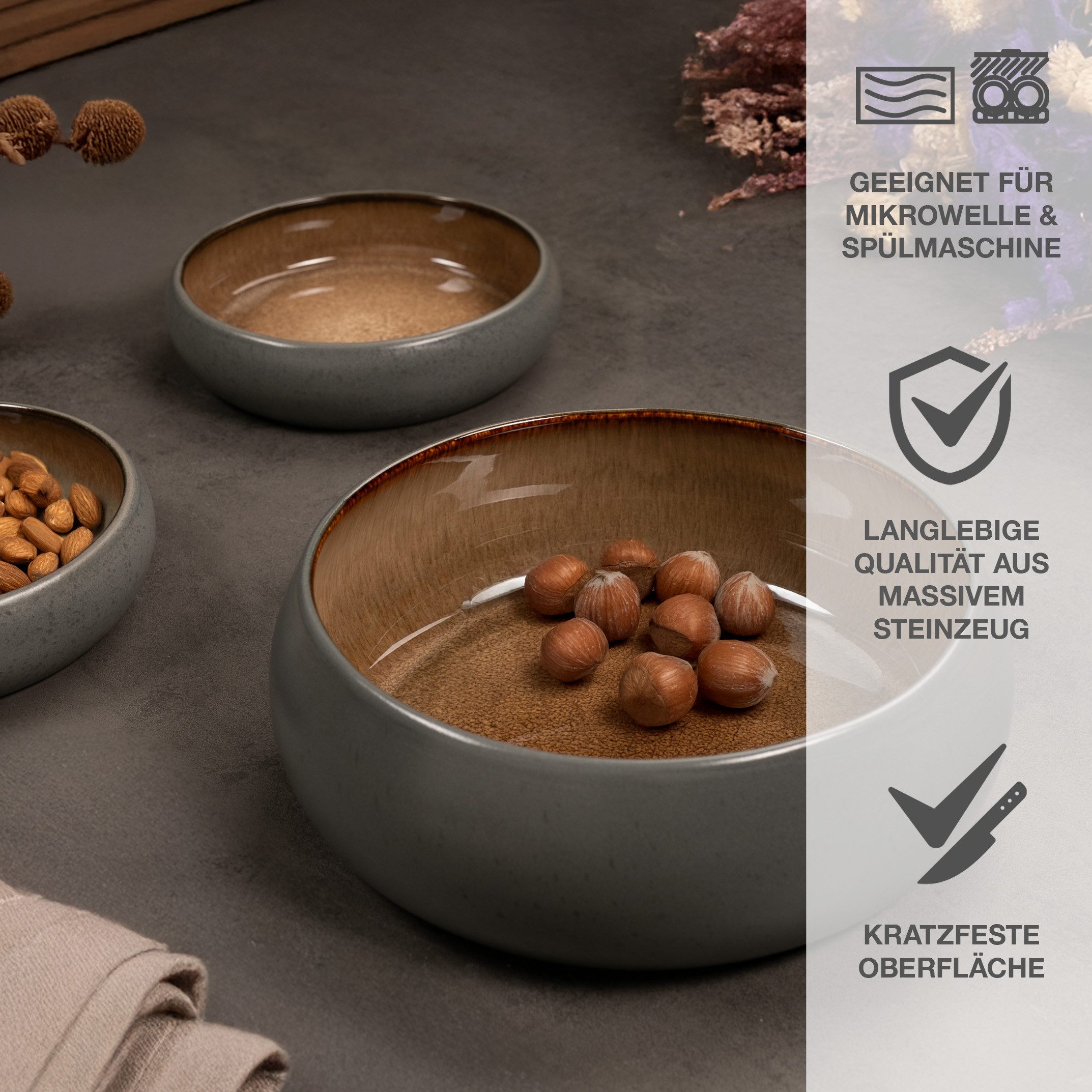 Moritz & Moritz Servierschale SOLID Servierschüssel - Beige, Steinzeug, (Set, 1-tlg), Spülmaschinengeeignet