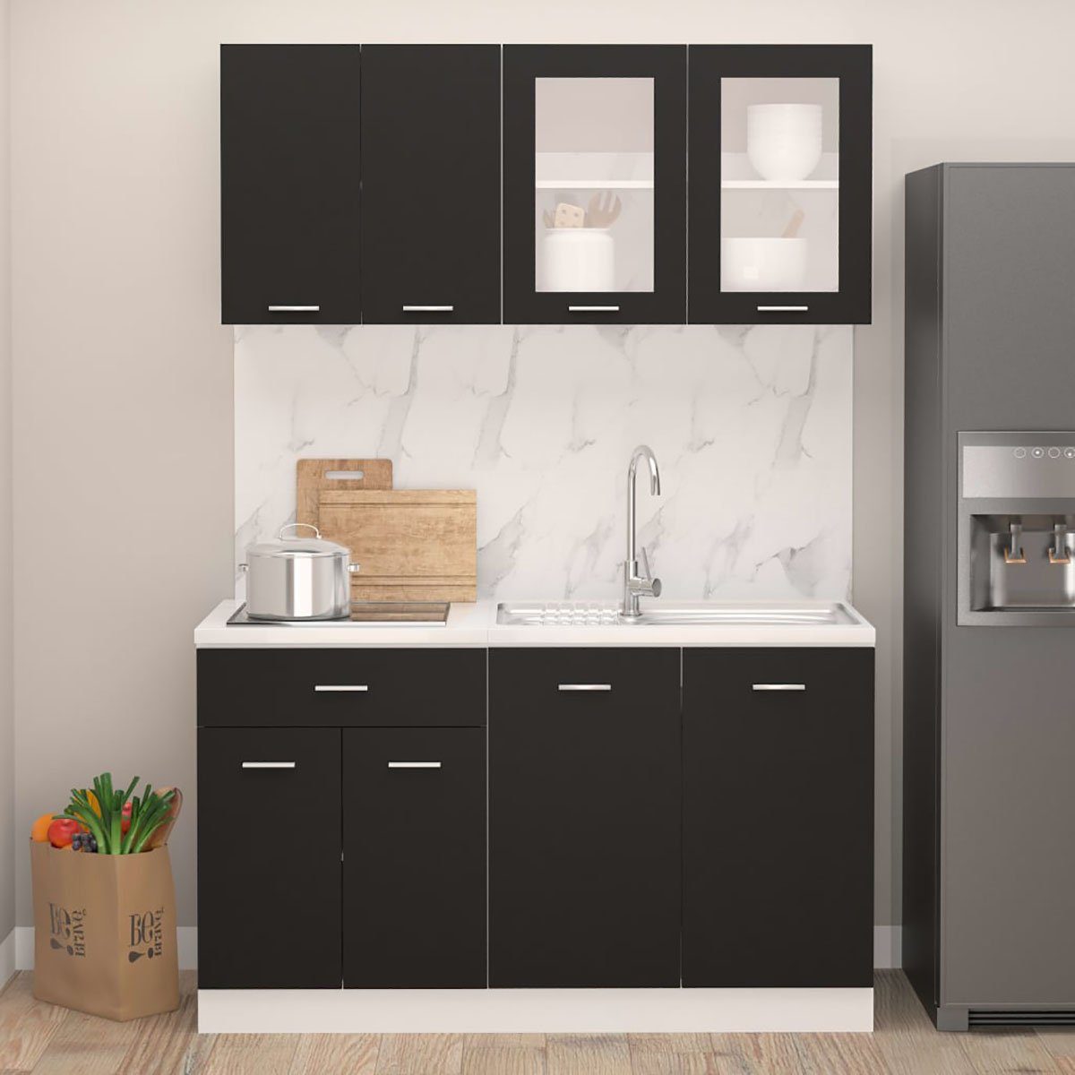 DOTMALL Schranksystem 4-teiliges Küchenschrank-Set aus schwarzem Holzwerkstoff | Schranksysteme