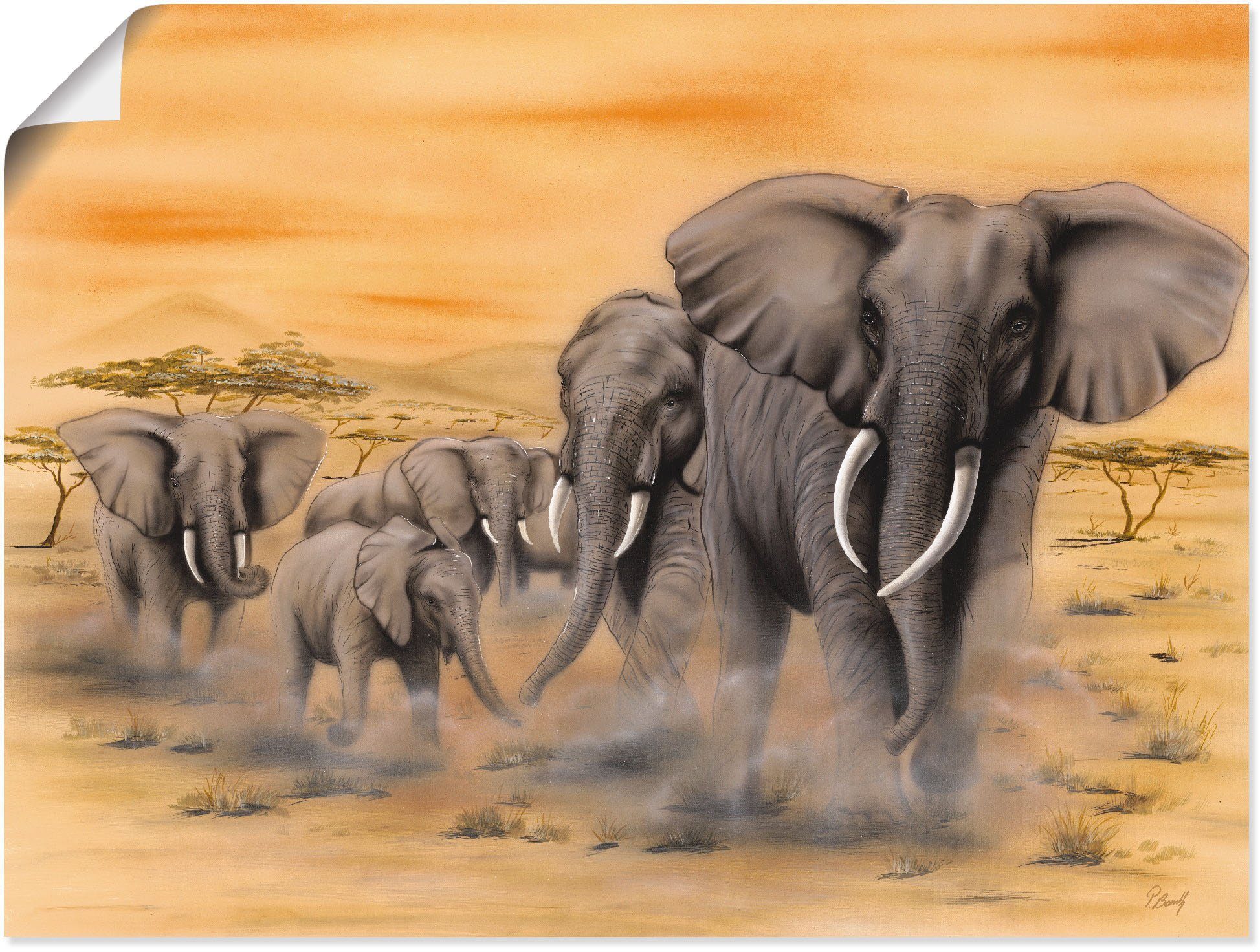 Artland Wandbild Steppenelefanten, Elefanten Bilder (1 St), als Alubild,  Leinwandbild, Wandaufkleber oder Poster in versch. Größen