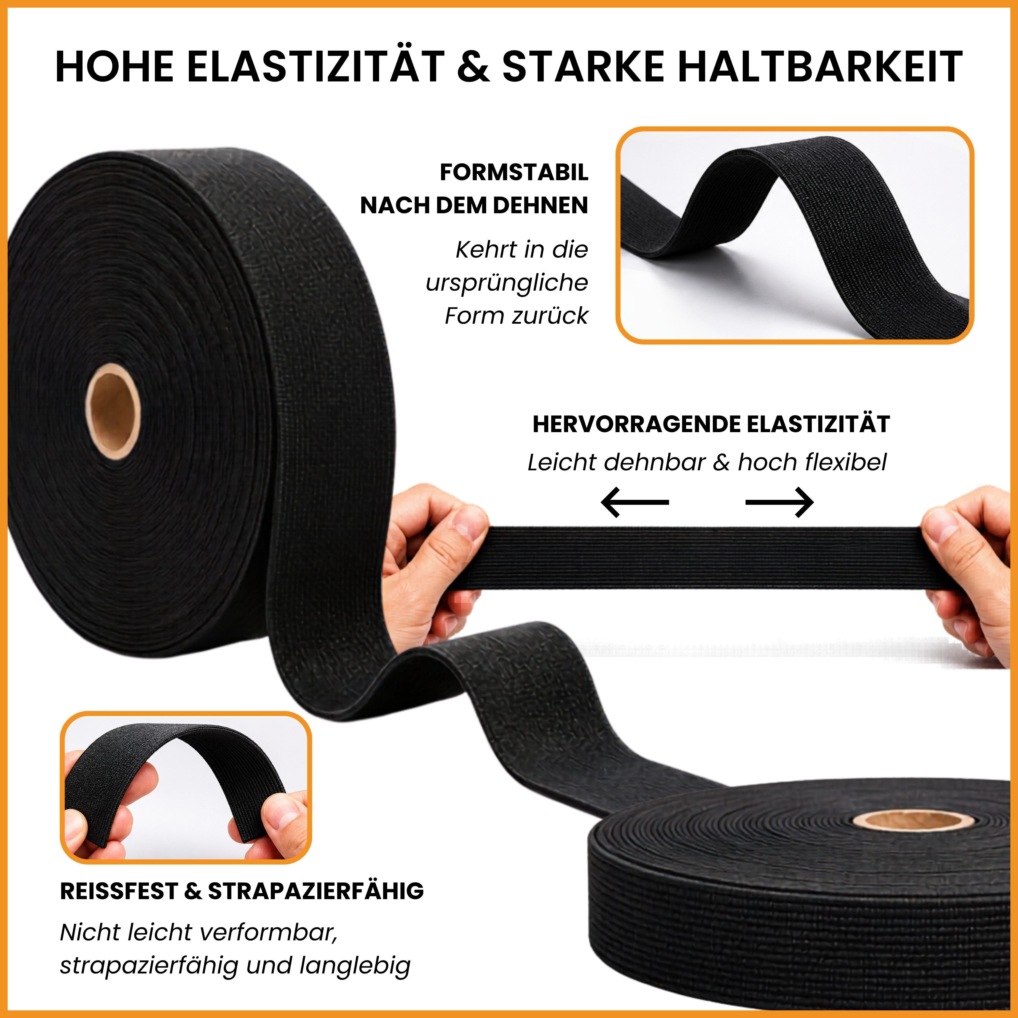 MITSY Gummibänder elastisches Gummiband 1,5/3/5/6/8/10/20/30 mm Gummilitze 5/10/25/100 m, Reißfest, Stark für Kleidung & DIY, ISO 9001/14001/OHSAS zertifiziert – Bild 4 von 5
