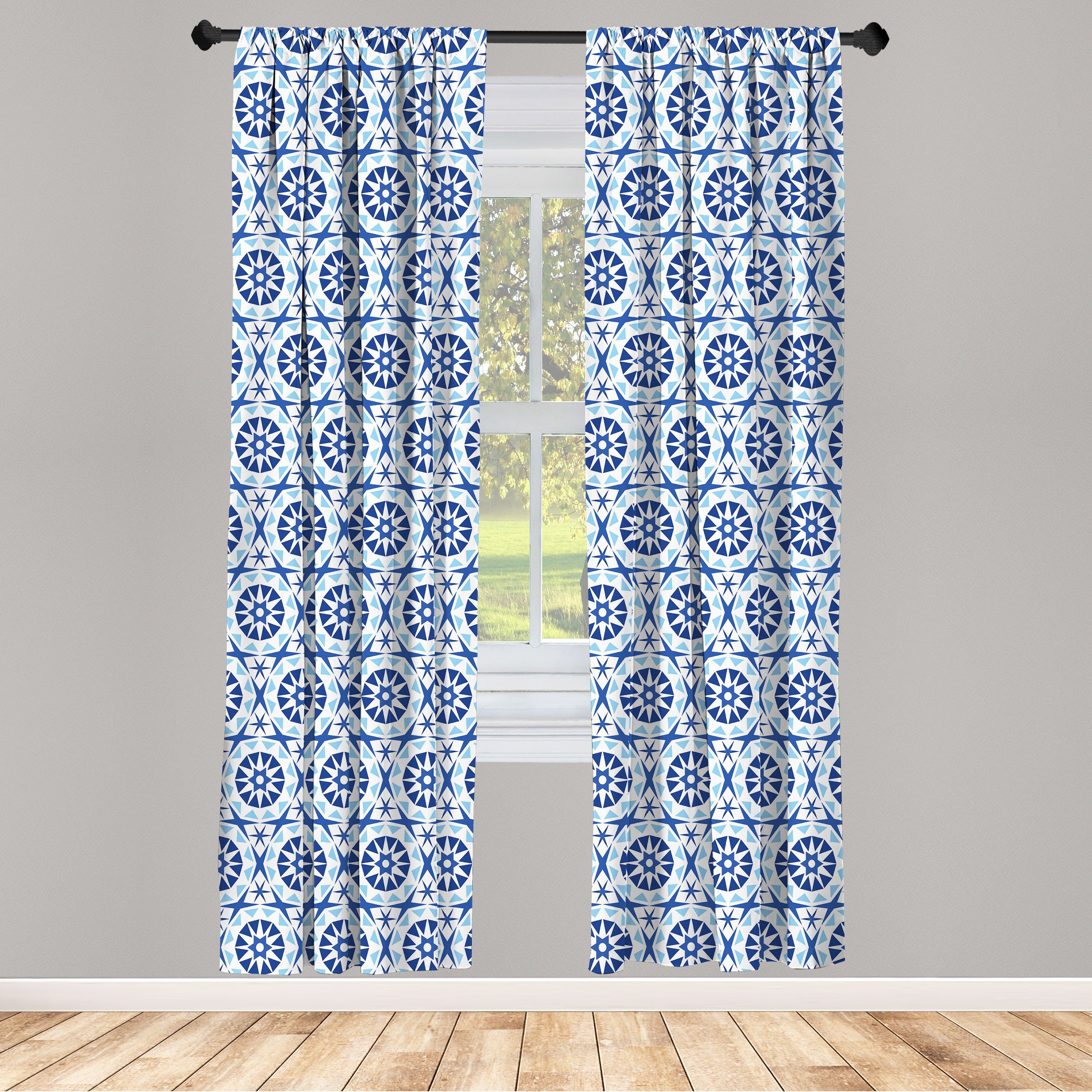 Gardine Vorhang für Wohnzimmer Schlafzimmer Dekor, Abakuhaus, Microfaser, Blauer Mandala Abstrakte Blumen-Motiv