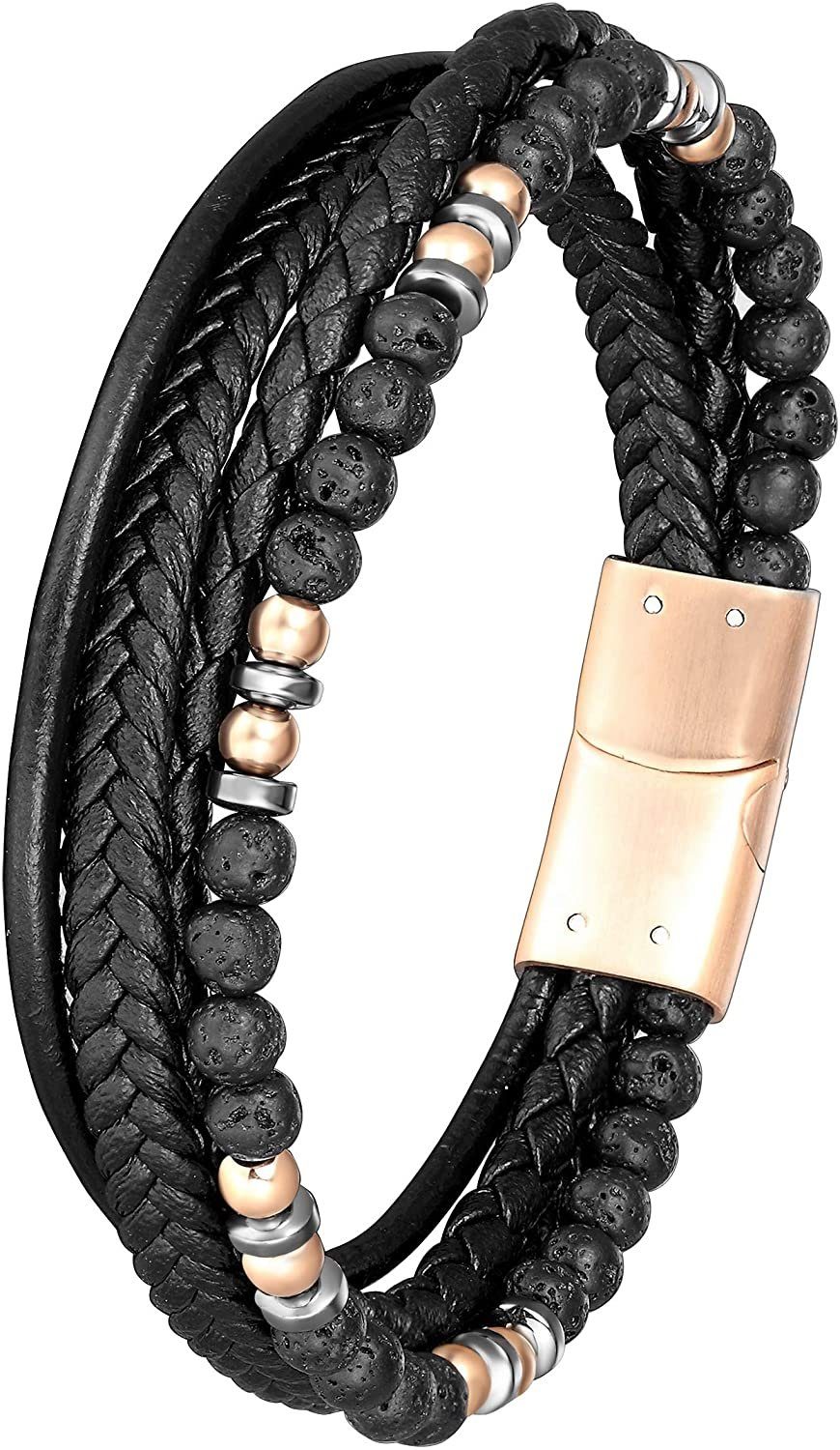 Lederarmband Karisma Männer Mehreihiges Lederarmband mit Lavasteinen