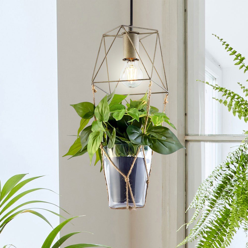 etc-shop Hängeleuchte, Topf Pendel Lampe Leuchte Käfig Decken Blumen Sisal Leuchtmittel inklusive, nicht Hänge Design