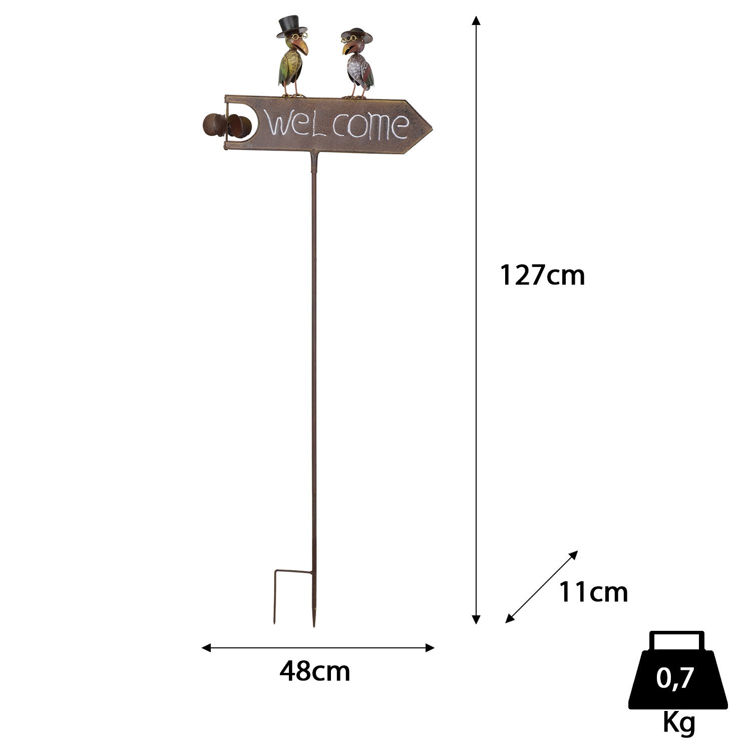Moritz Gartenstecker Gartenstecker Welcome mit 2 Vögeln 127 cm aus Metall – Bild 3 von 5
