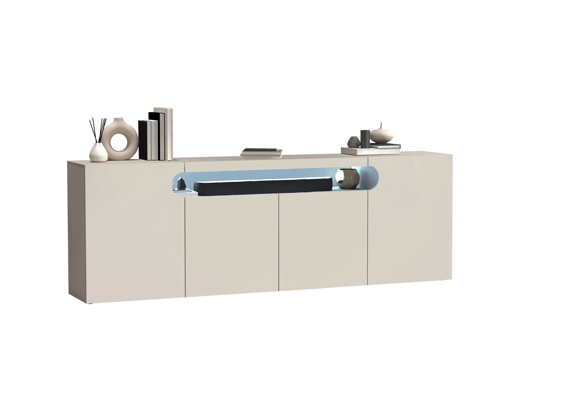 OTTO home Sideboard Sideboard REAL, Kommode, Schrank, Kredenz (1 St), Mit 4 Türen, davon 2 abgerundet, die ein ovales offenes Fach bilden