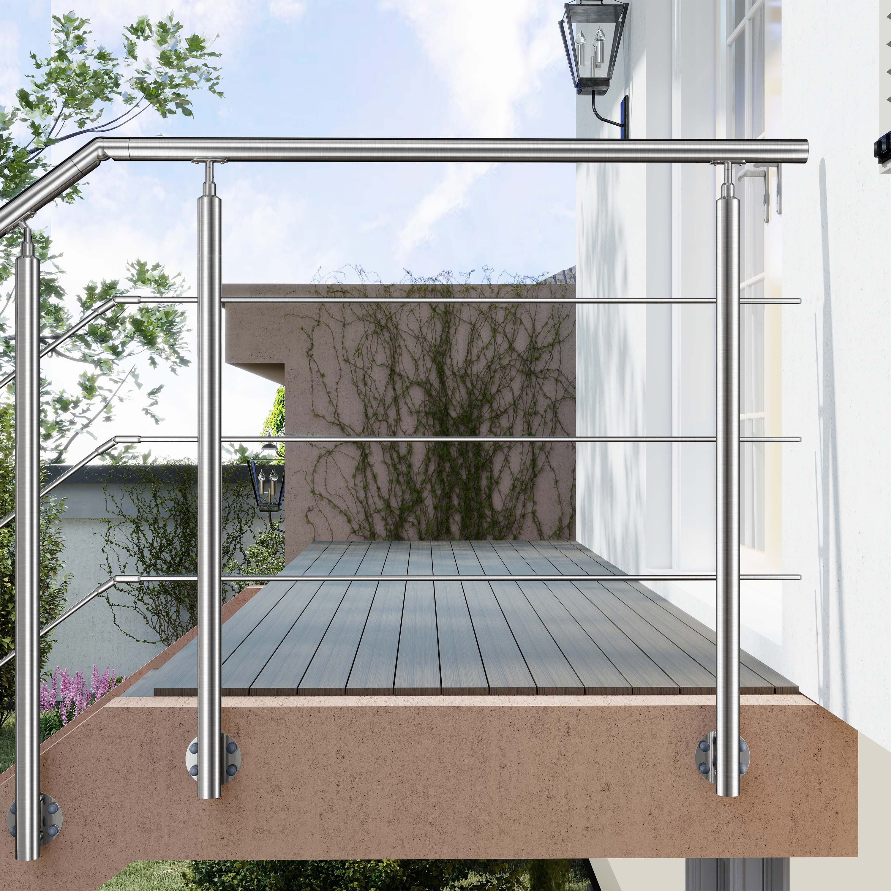 AICA Treppengeländer Geländer-Set aus Edelstahl 304 Seitenmontage Verlängerbar L 100-240 cm, 100 cm Länge, Packung, 3-tlg., V2A, höhen- und winkelverstellbar, w – Bild 3 von 5