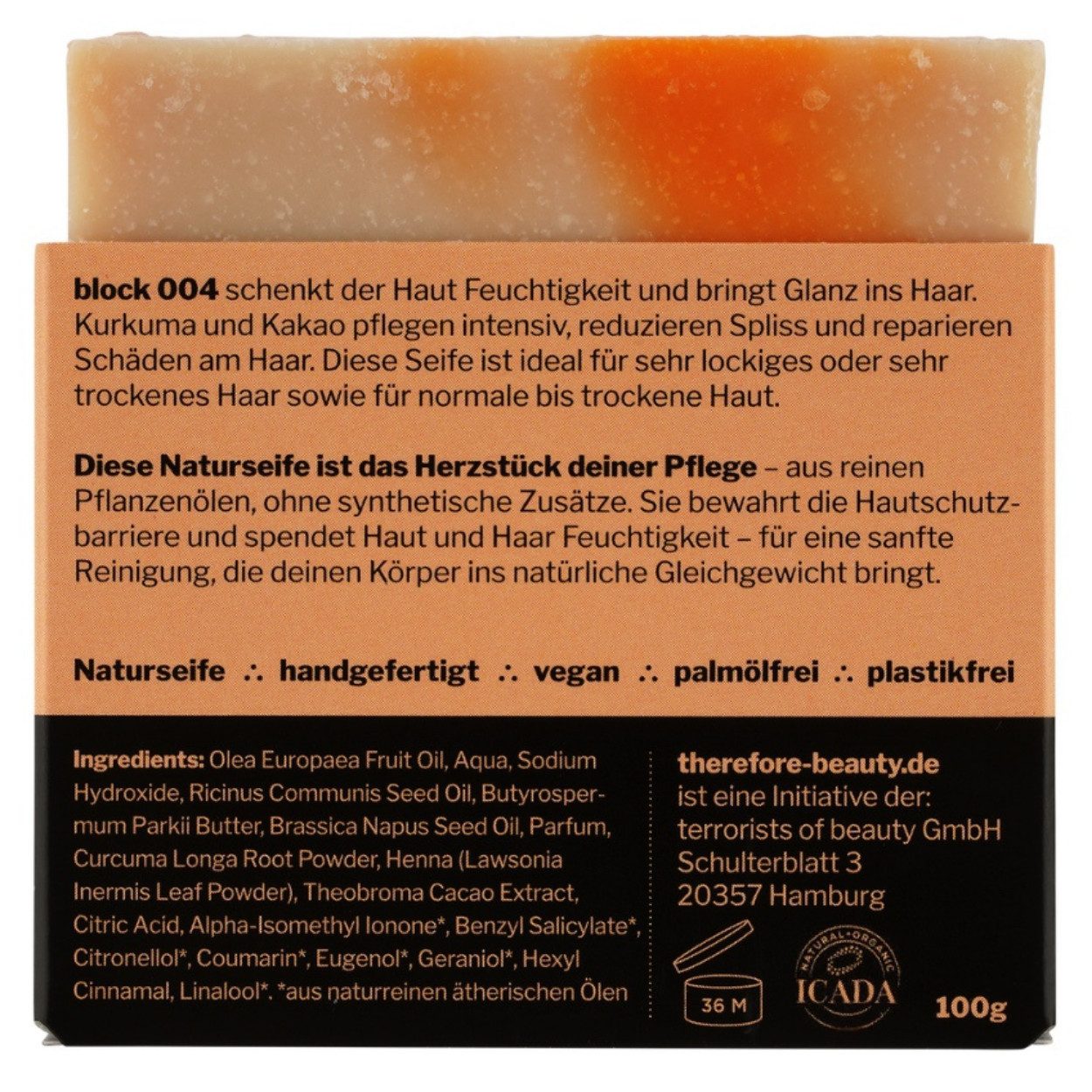 therefore beauty Feste Duschseife repair + nourish stärkende Pflegeseife für Körper & Haar 100g, 1-tlg., 2-in1-Seife (Körper/Haar)