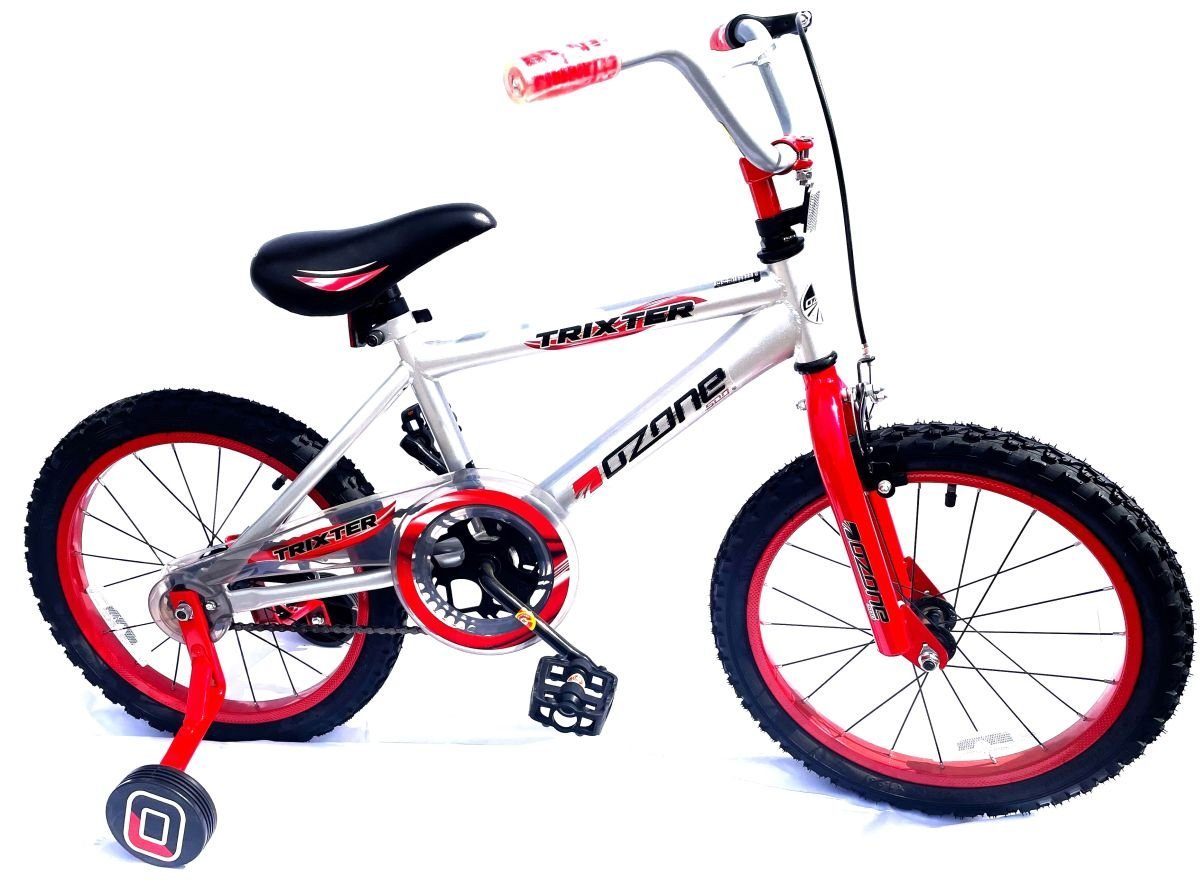 T&Y Trade Kinderfahrrad 18 Zoll Kinder Jungen Mädchen Mädchenfahrrad Kinderfahrrad Jungenfahrrad Fahrrad Kinderrad Unisex Rad Bike mit Stützräder Rücktritt Rücktrittbremse TRIXER Rot, Rücktrittbremse, Stützräder, 2 Pegs