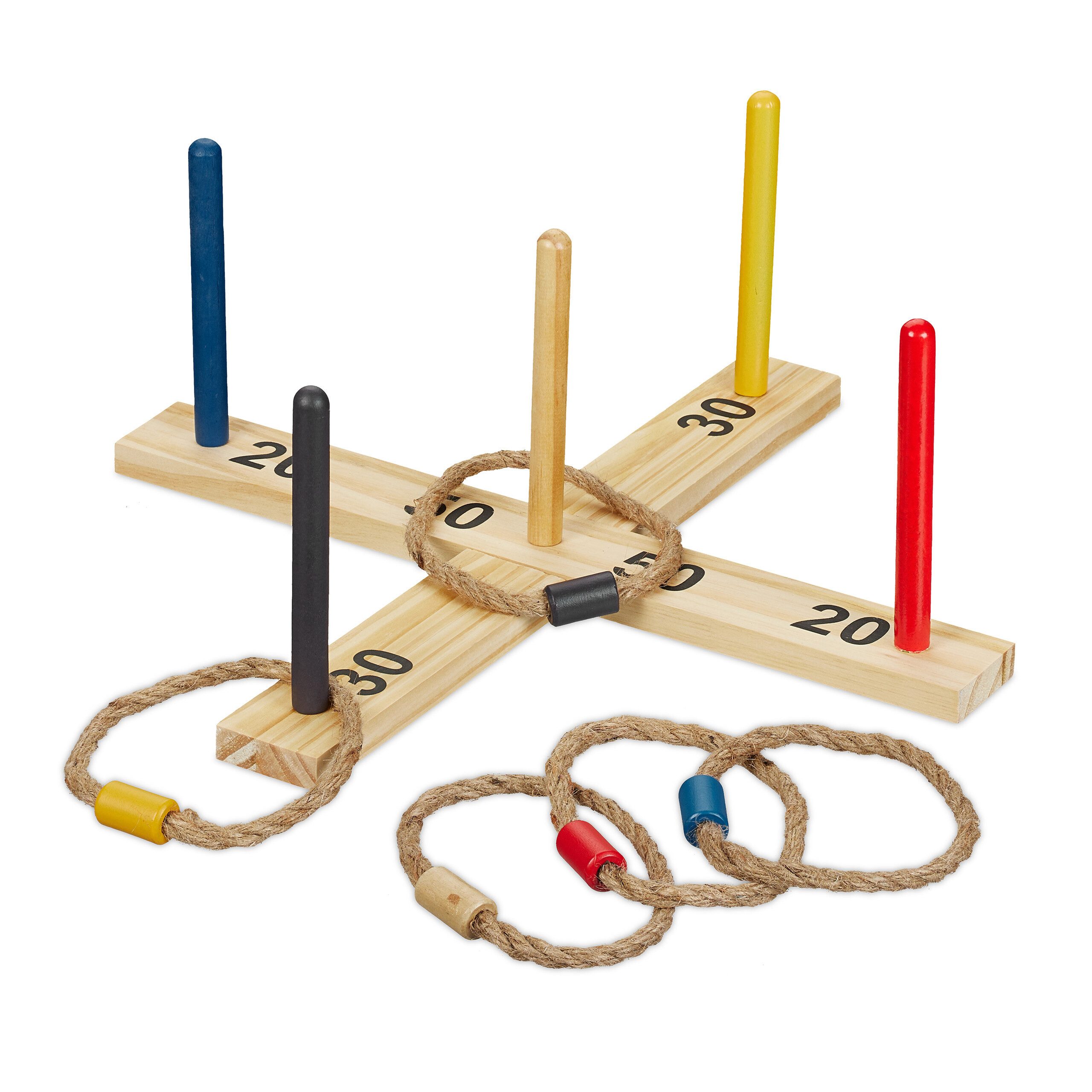 relaxdays Spiel Ringwurfspiel Holz, Ringwurfspiel aus Holz