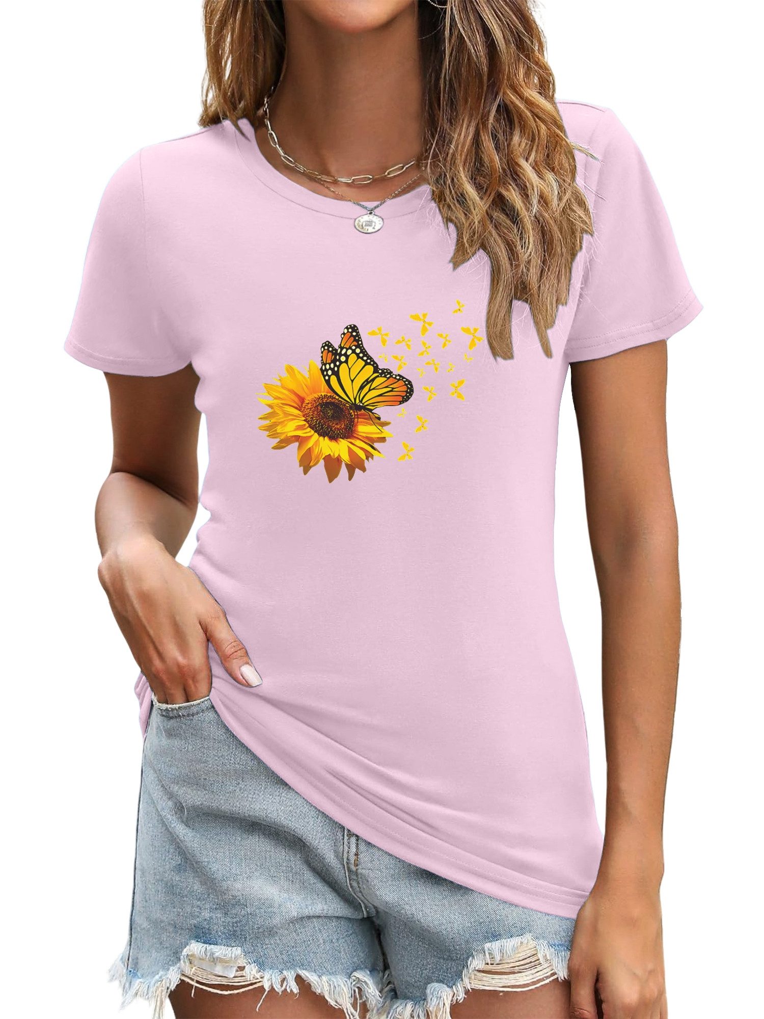 PYL Rundhalsshirt Damen bequemes Sommer Kurzarmbluse günstig online kaufen