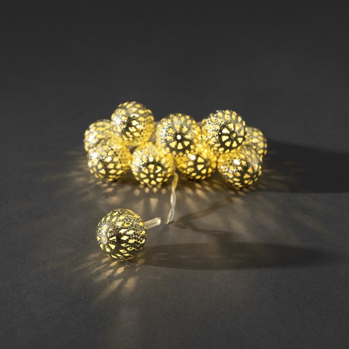 10-flammig gold, 2,5cm Bälle kleine Metallkugeln Innen Ball Batterie LED-Lichterkette Deko 10 KONSTSMIDE