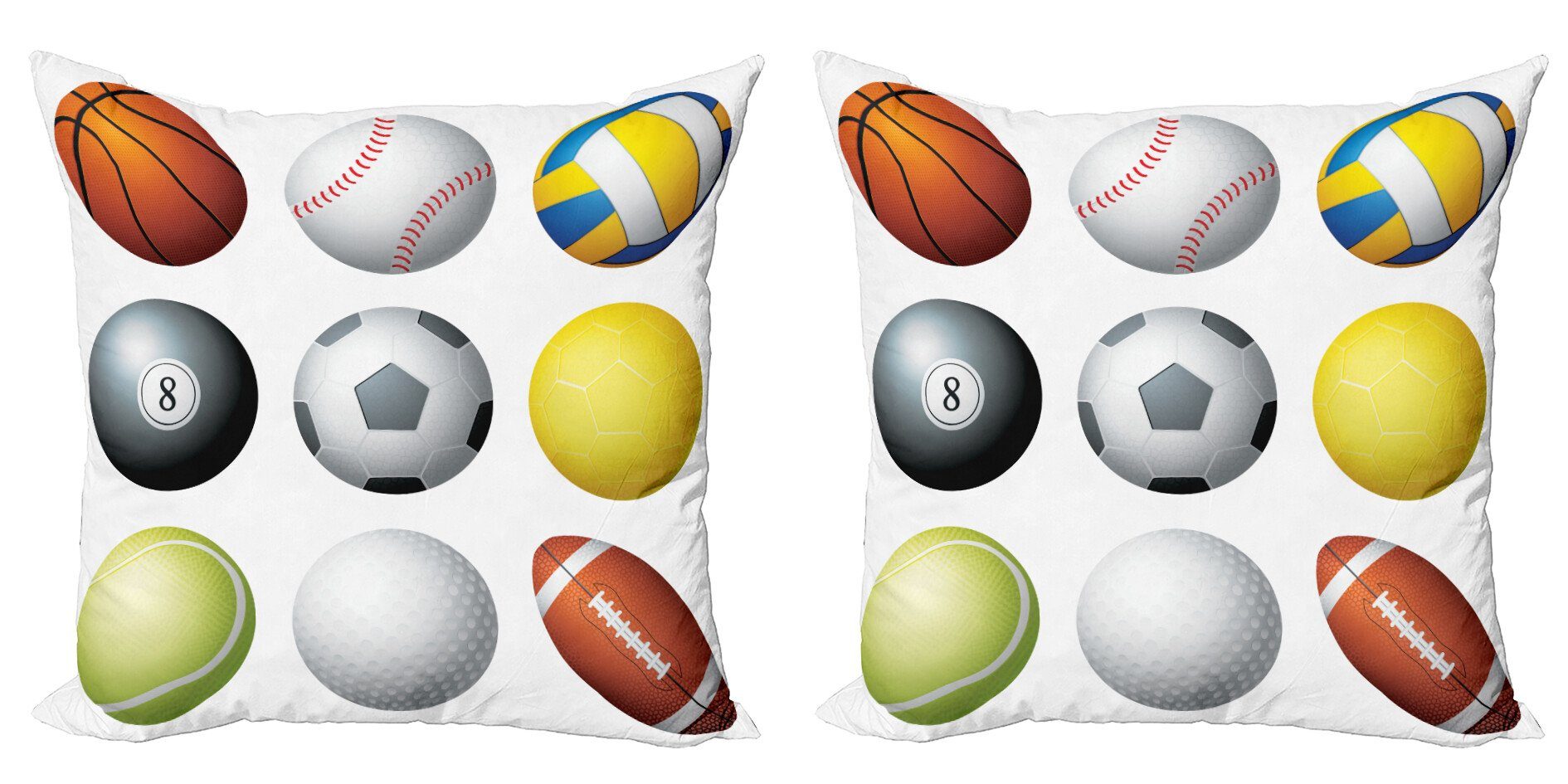 Kissenbezüge Modern Accent Doppelseitiger Digitaldruck, Abakuhaus (2 Stück), Mehrfarbig Sportbälle Muster