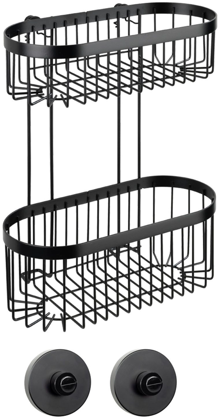 WENKO Badregal Classic Plus, Wandregal, befestigen ohne Bohren, Vacuum-Loc®, aus Stahl, schwarz