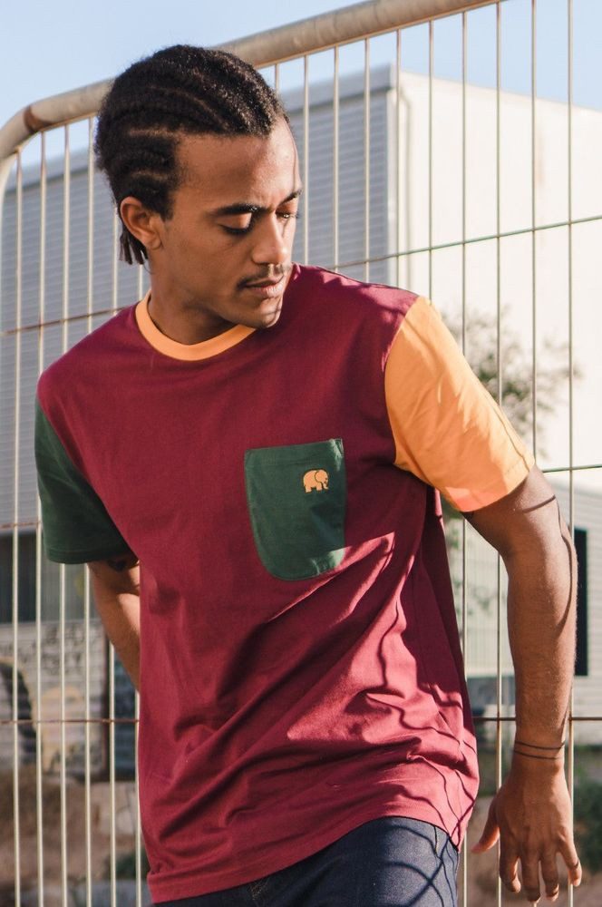 Trendsplant T-Shirt Organic Pocket Color Block T-Shirt Burgundy