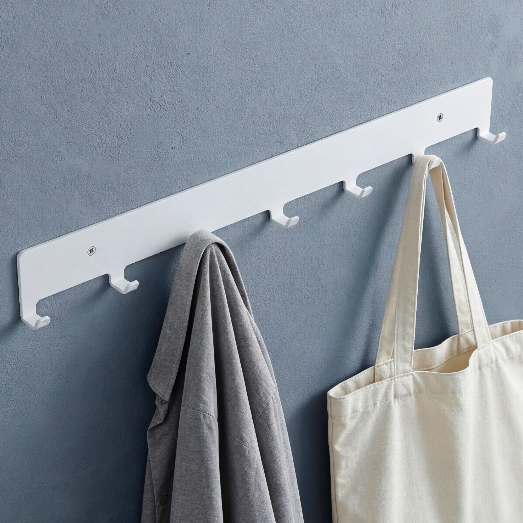 Mai & Mai Hakenleiste Garderobenleiste Wandhaken mit 7 Haken Schwarz/Weiß 50cm Stalo-17, Rutschfest mit gebogener Form