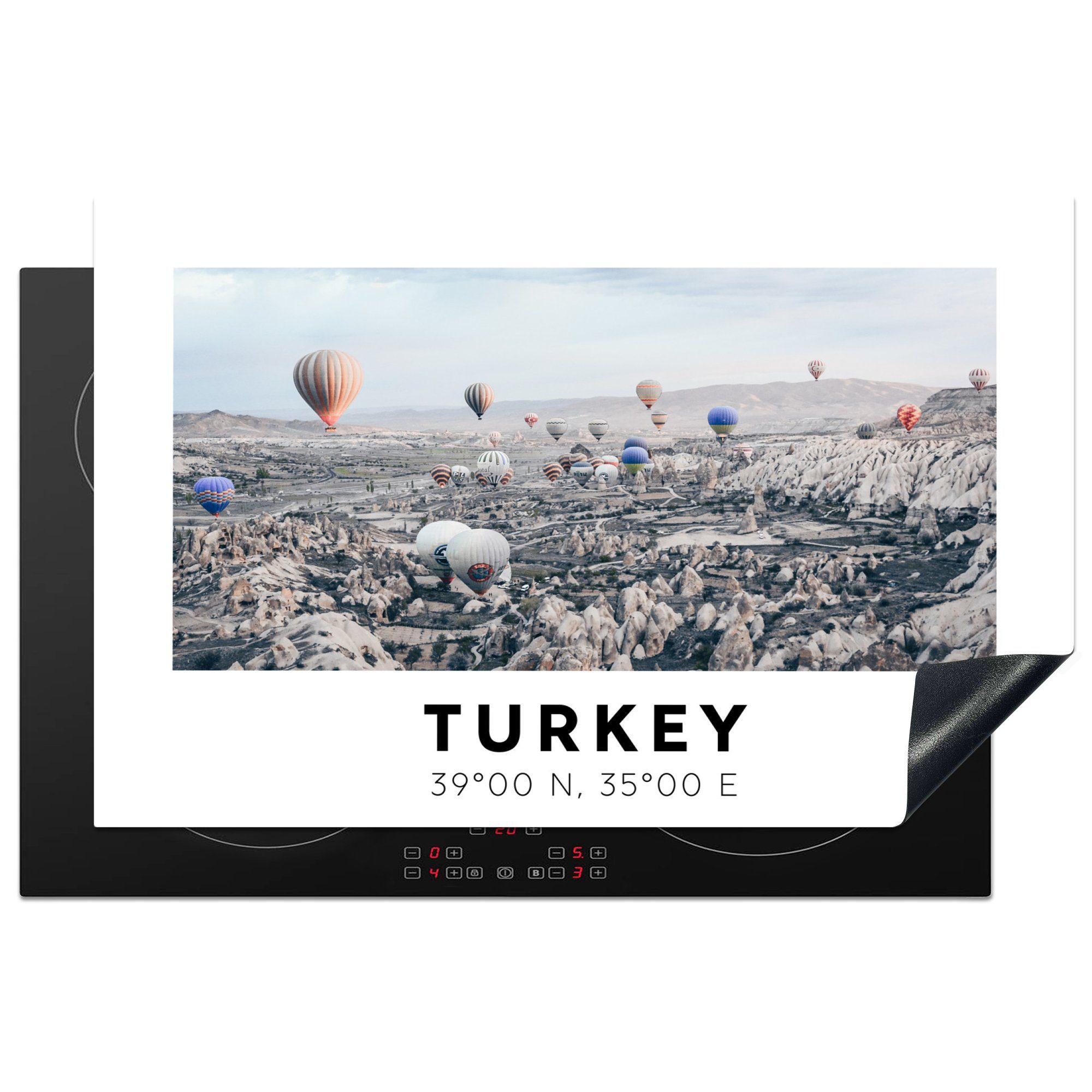 MuchoWow Herdblende-/Abdeckplatte Türkei - Kappadokien - Heißluftballon, Vinyl, (1 tlg), 81x52 cm, Induktionskochfeld Schutz für die küche, Ceranfeldabdeckung