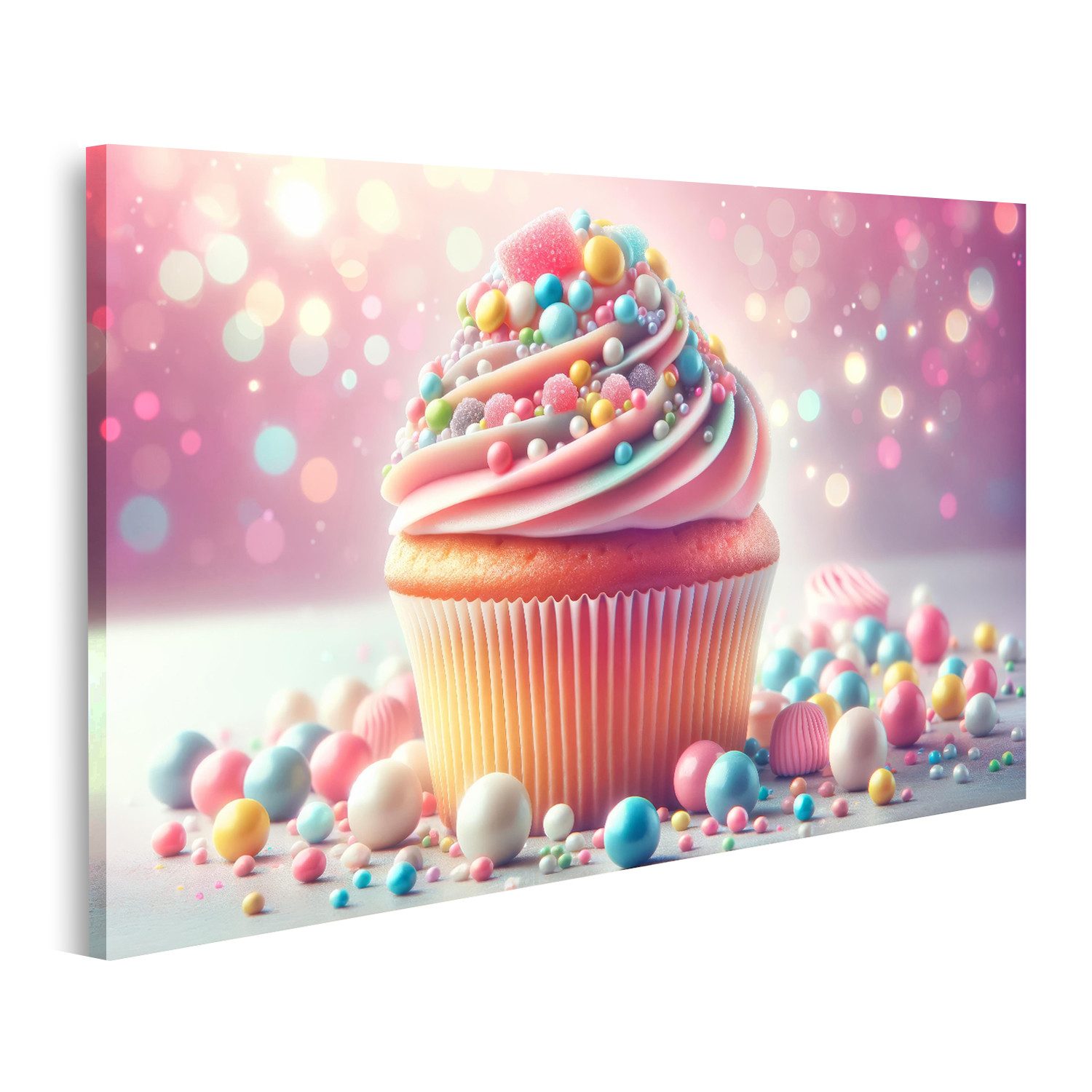 Leinwandbild Bunter Cupcake, leuchtende Farben tolles Küchenbild für die Küche