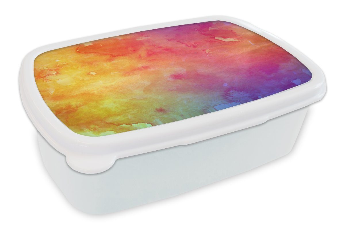 MuchoWow Lunchbox Aquarell - Orange - Rosa, Kunststoff, (2-tlg), Brotbox für Kinder und Erwachsene, Brotdose, für Jungs und Mädchen weiß