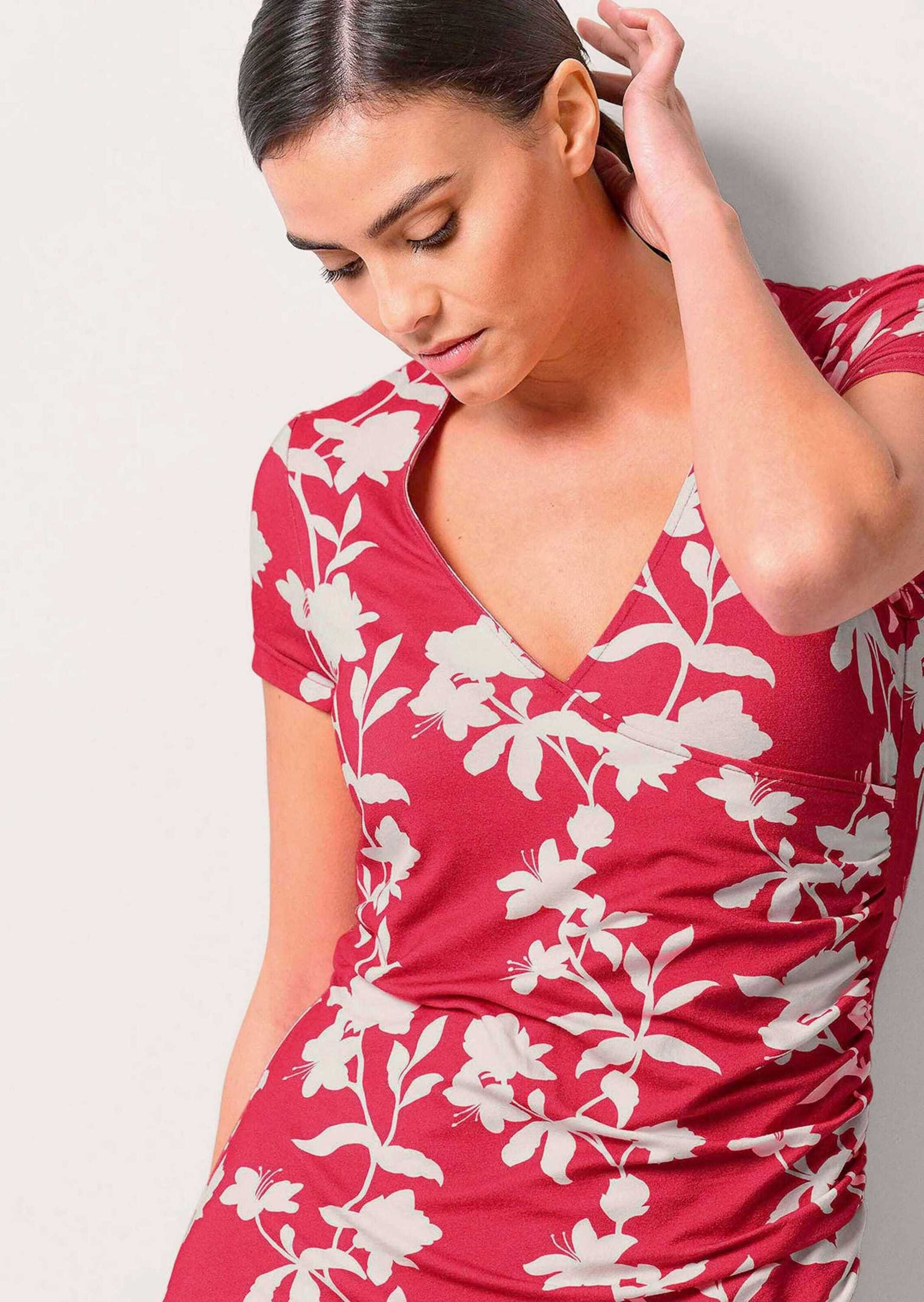 Alba Moda Jerseykleid Knielanges Kleid mit Floralprint Geblümtes Design mit femininem V-Ausschnitt – Bild 3 von 5