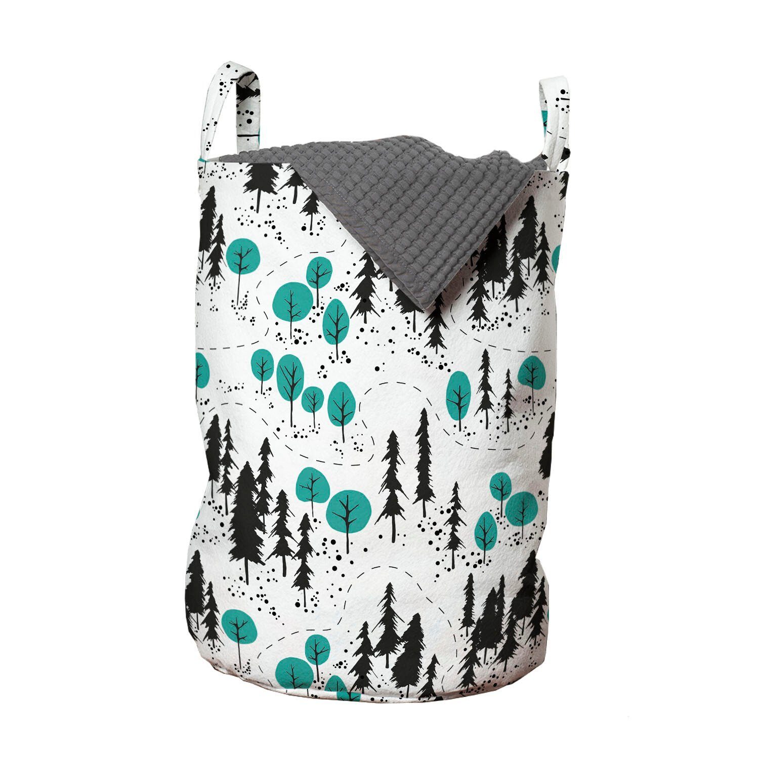 Abakuhaus Wäschesäckchen Wäschekorb mit Griffen Kordelzugverschluss für Waschsalons, holzig Karte der Straße in den Wald